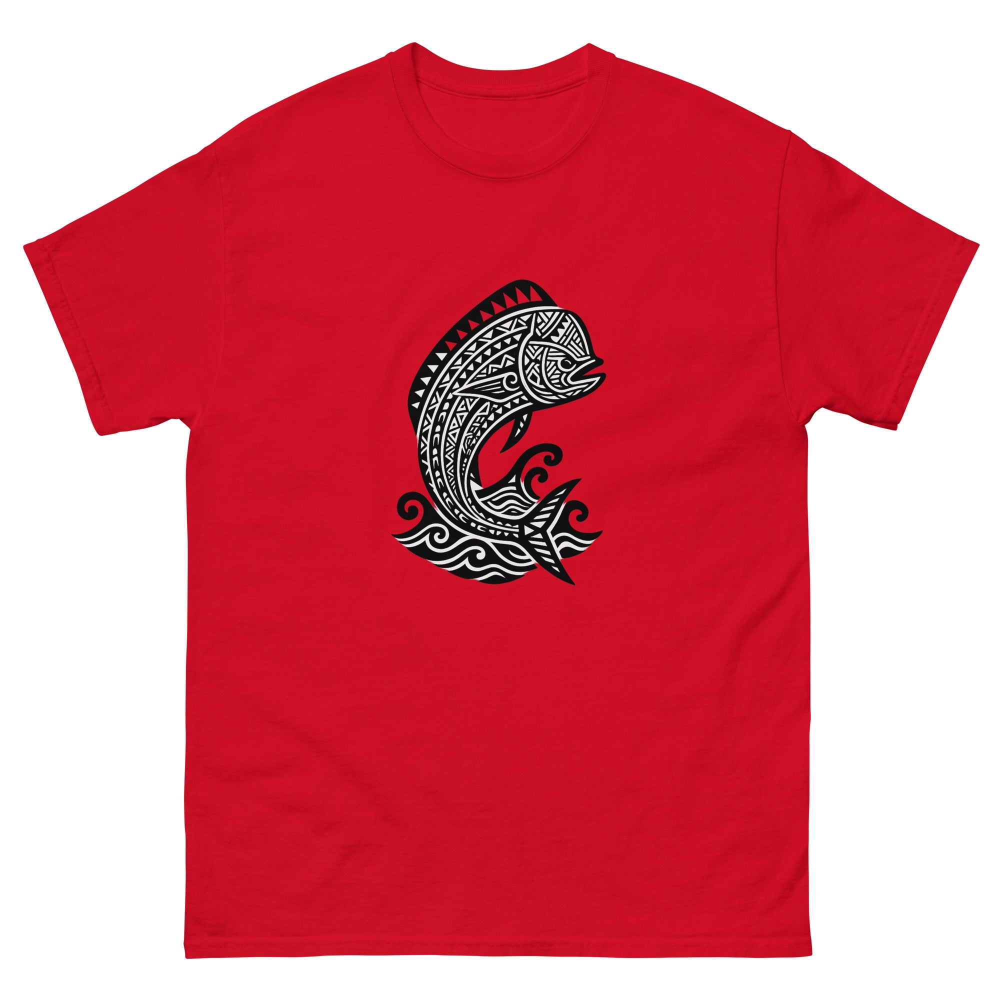 Mahimahi Kakau Hawaiian t-shirt design on a Red unisex tee