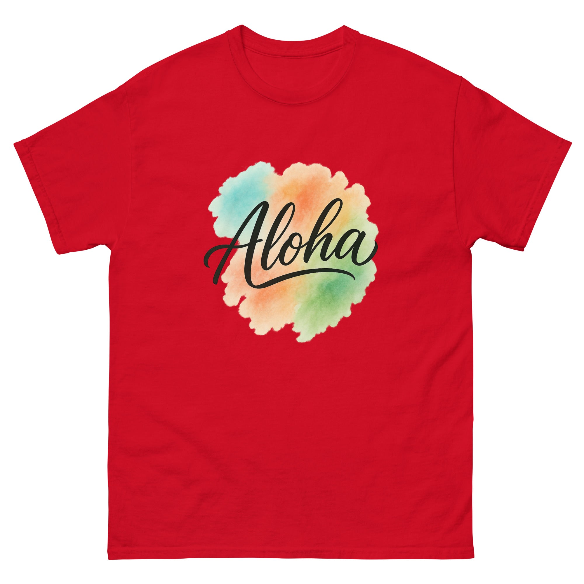 Aloha Spirit Type Hawaiian t-shirt design on a Red unisex tee