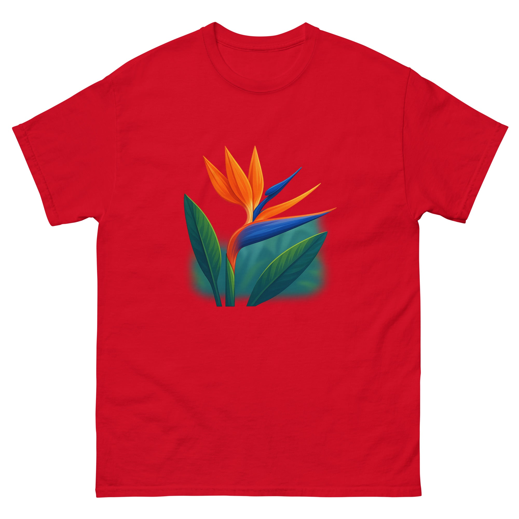 Bird Of Paradise Hawaiian t-shirt design on a Red unisex tee