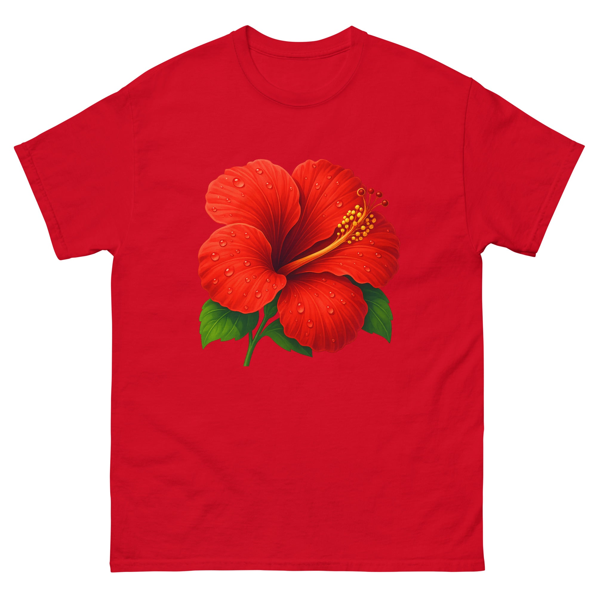 Hibiscus Macro Hawaiian t-shirt design on a Red unisex tee