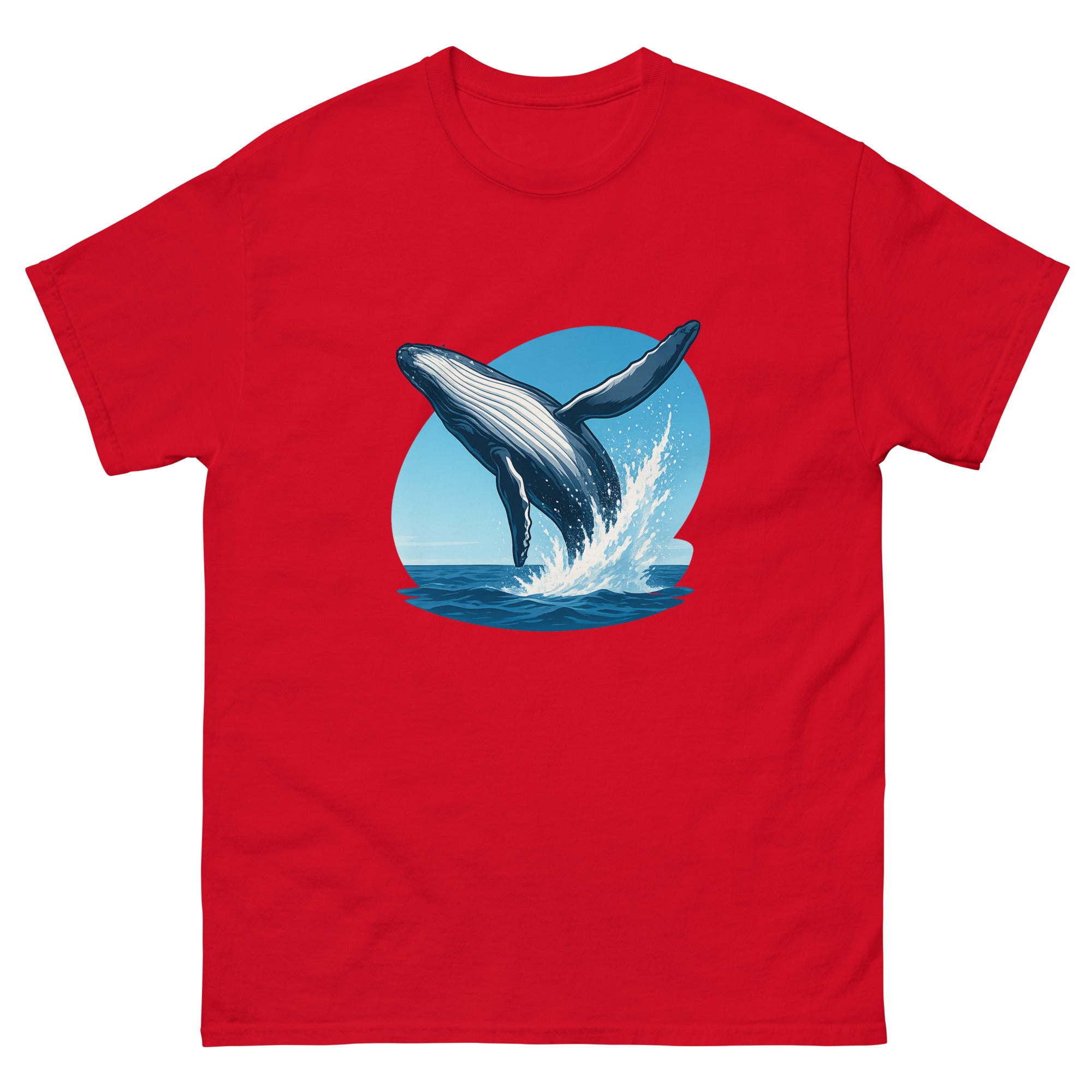 Whale Breach Hawaiian t-shirt design on a Red unisex tee