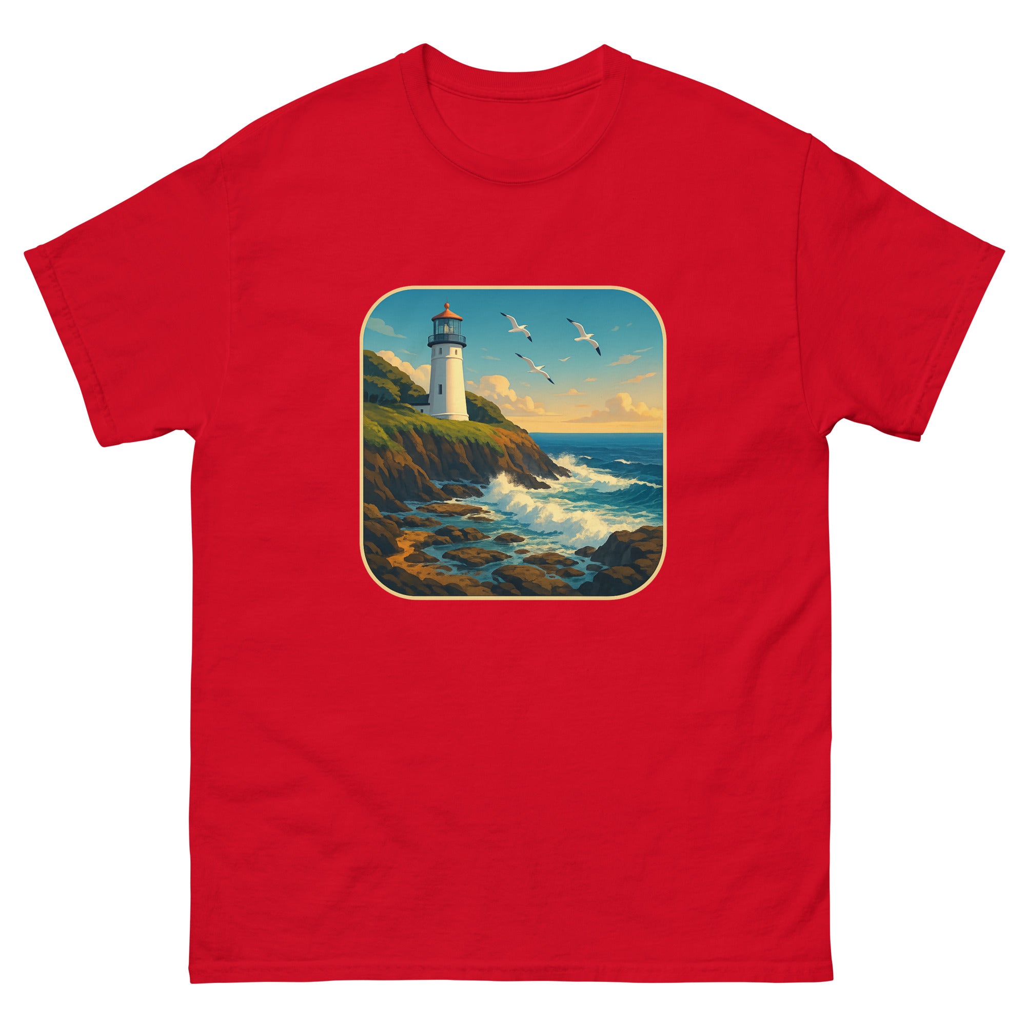 Lighthouse Point Hawaiian t-shirt design on a Red unisex tee