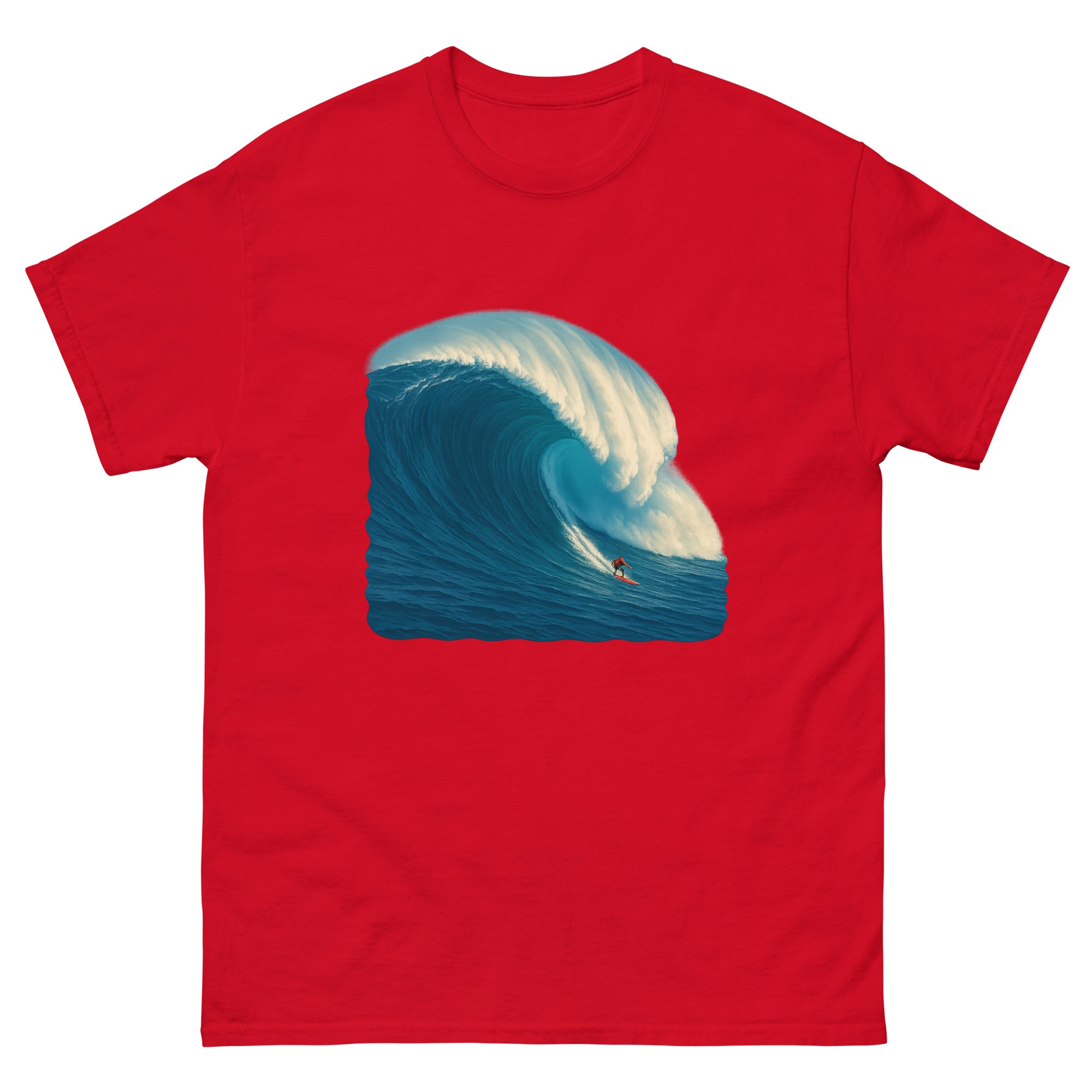 Big Wave At Jaws Hawaiian t-shirt design on a Red unisex tee