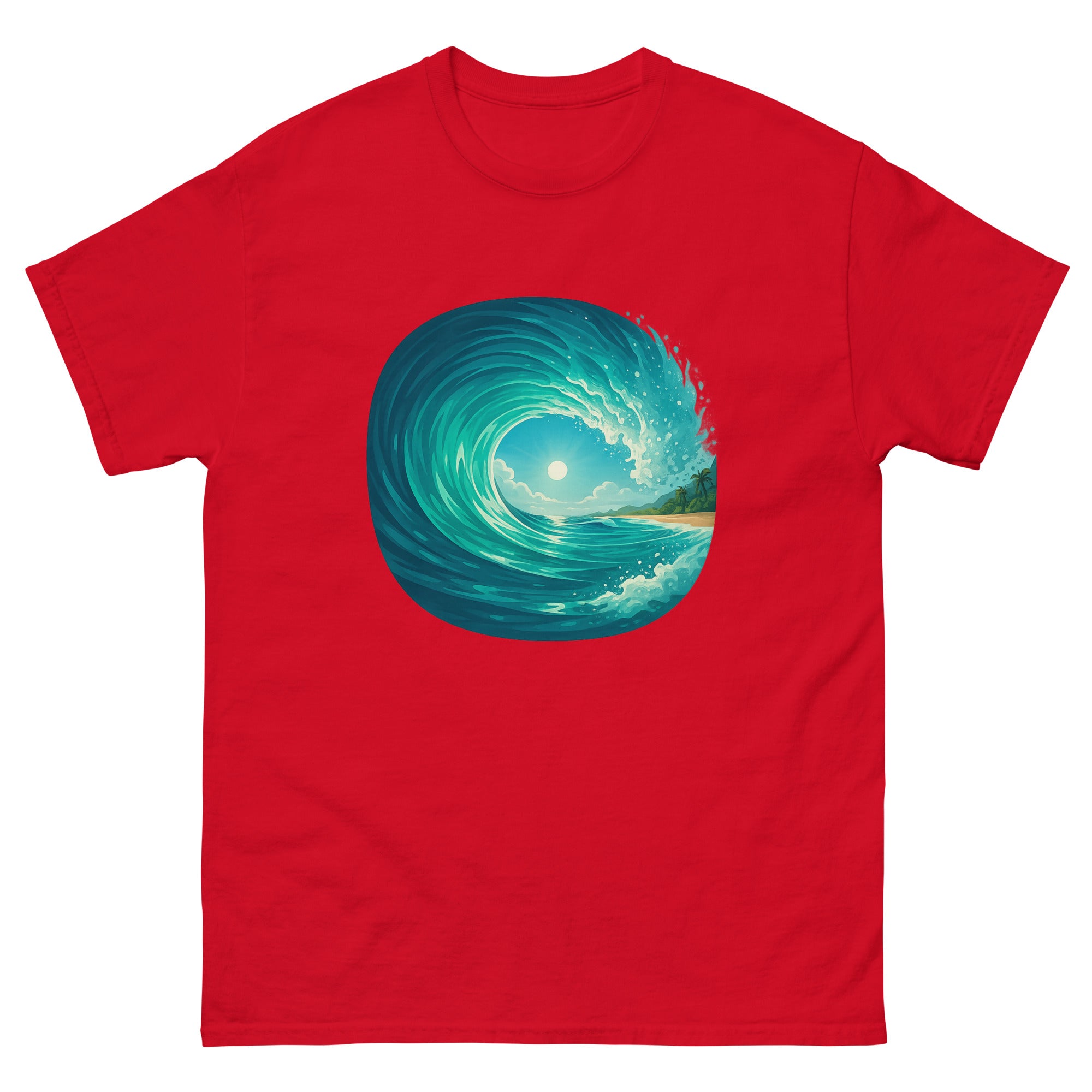 Pipeline Barrel Hawaiian t-shirt design on a Red unisex tee