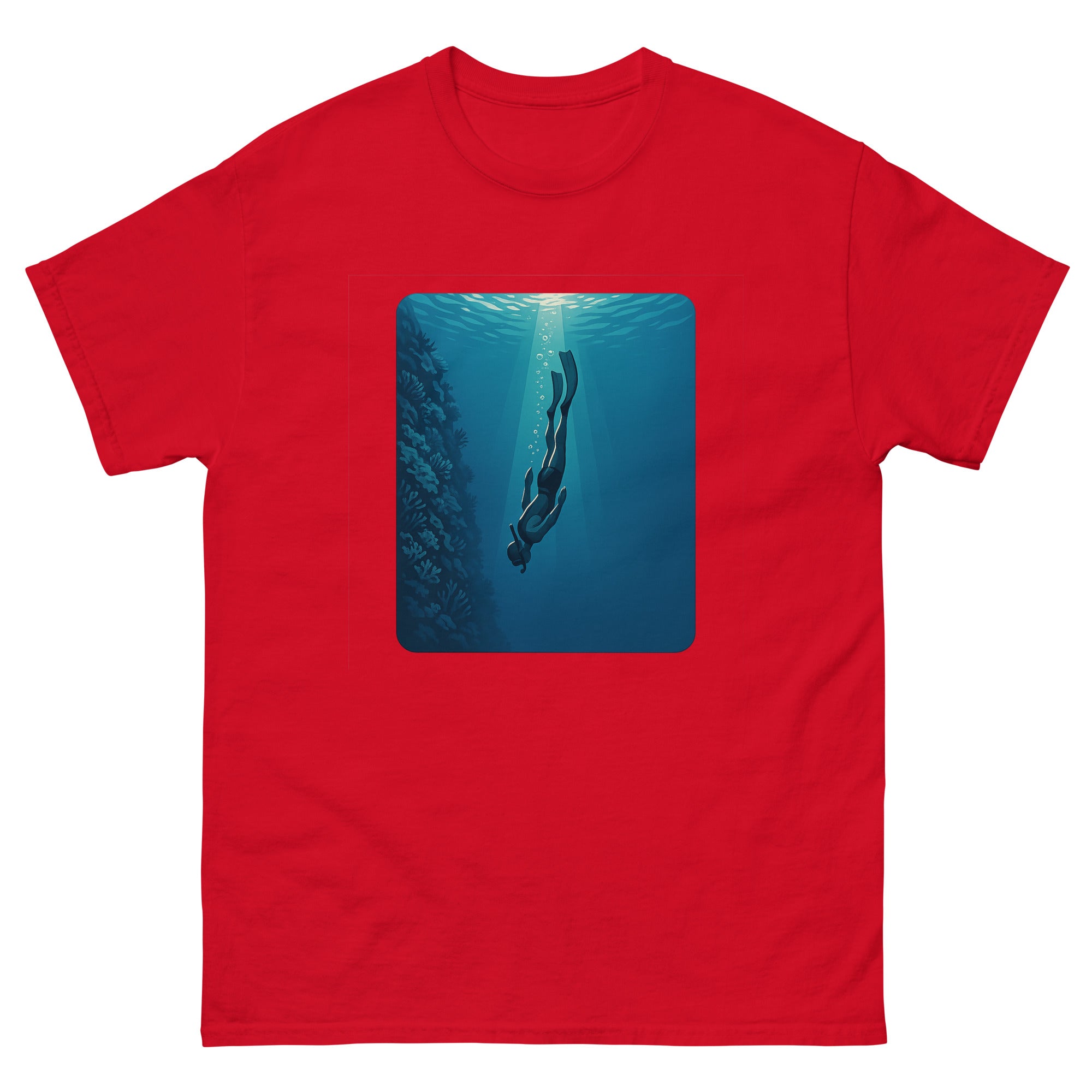 Free Diver Hawaiian t-shirt design on a Red unisex tee