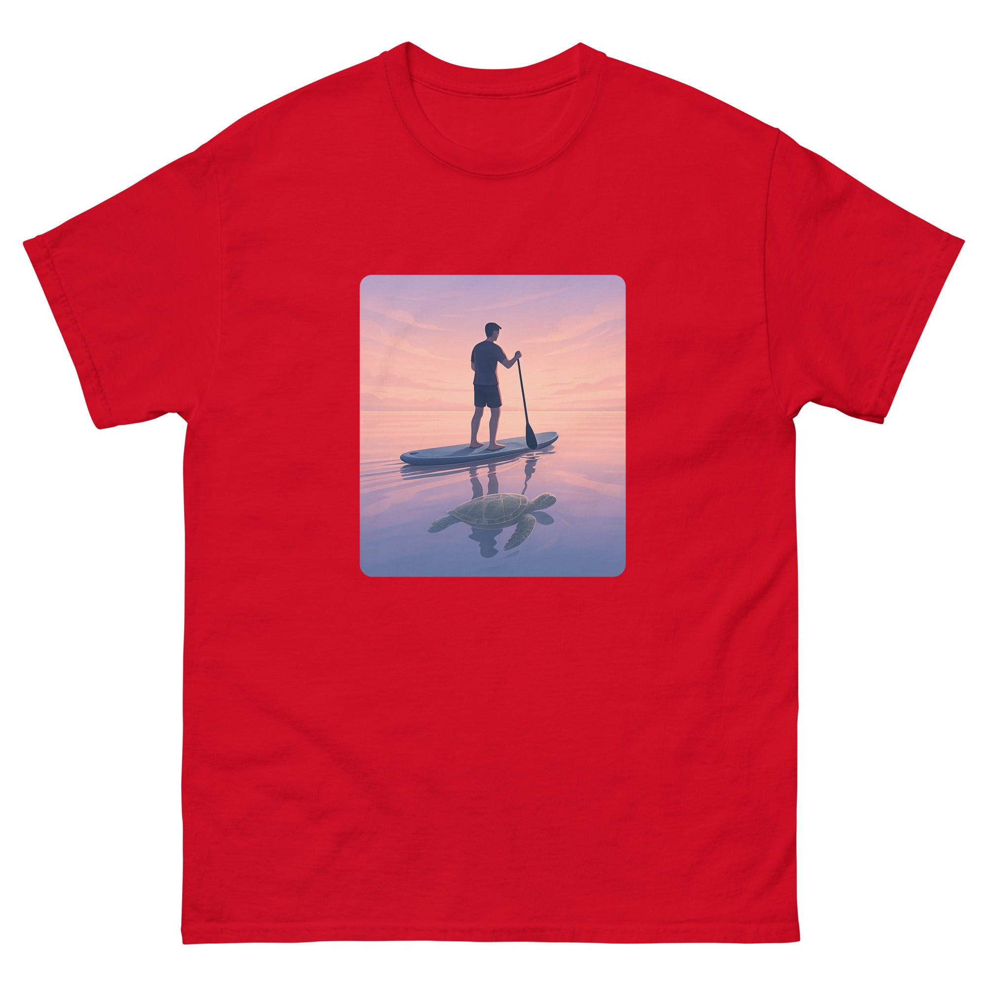 Sup At Dawn Hawaiian t-shirt design on a Red unisex tee