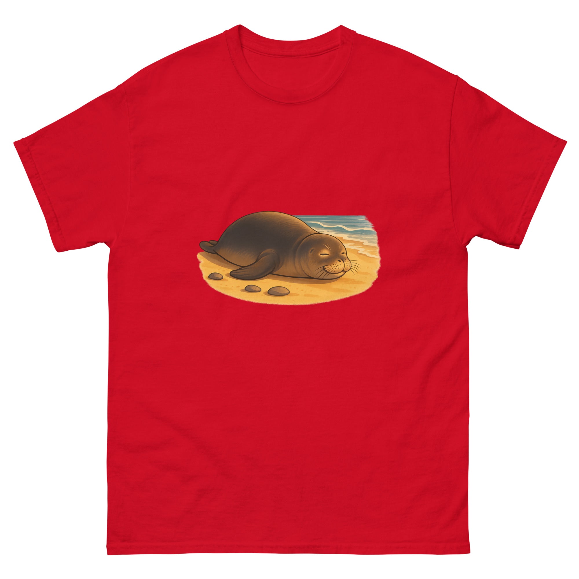 Hawaiian Monk Seal Hawaiian t-shirt design on a Red unisex tee