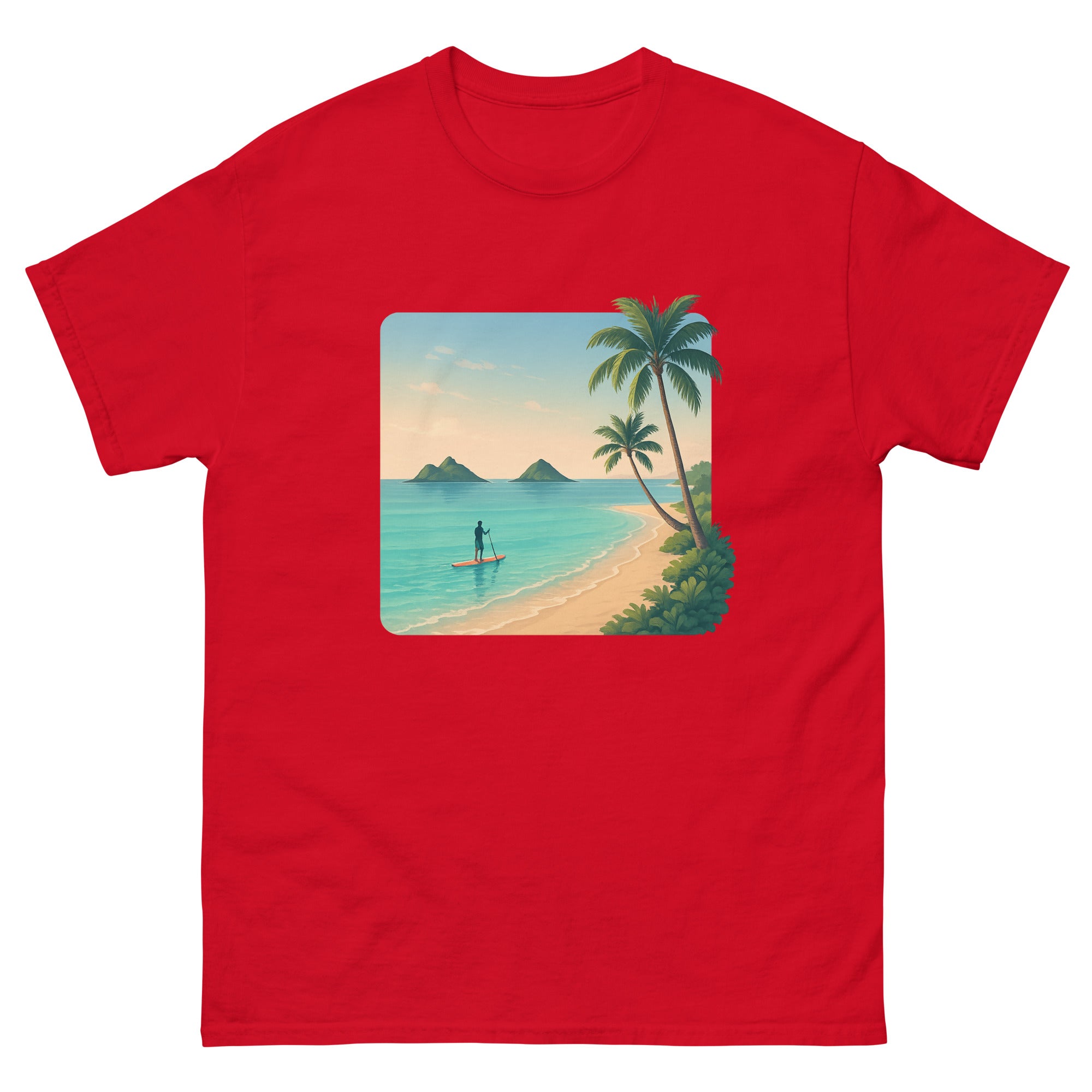Lanikai Mokulua Hawaiian t-shirt design on a Red unisex tee