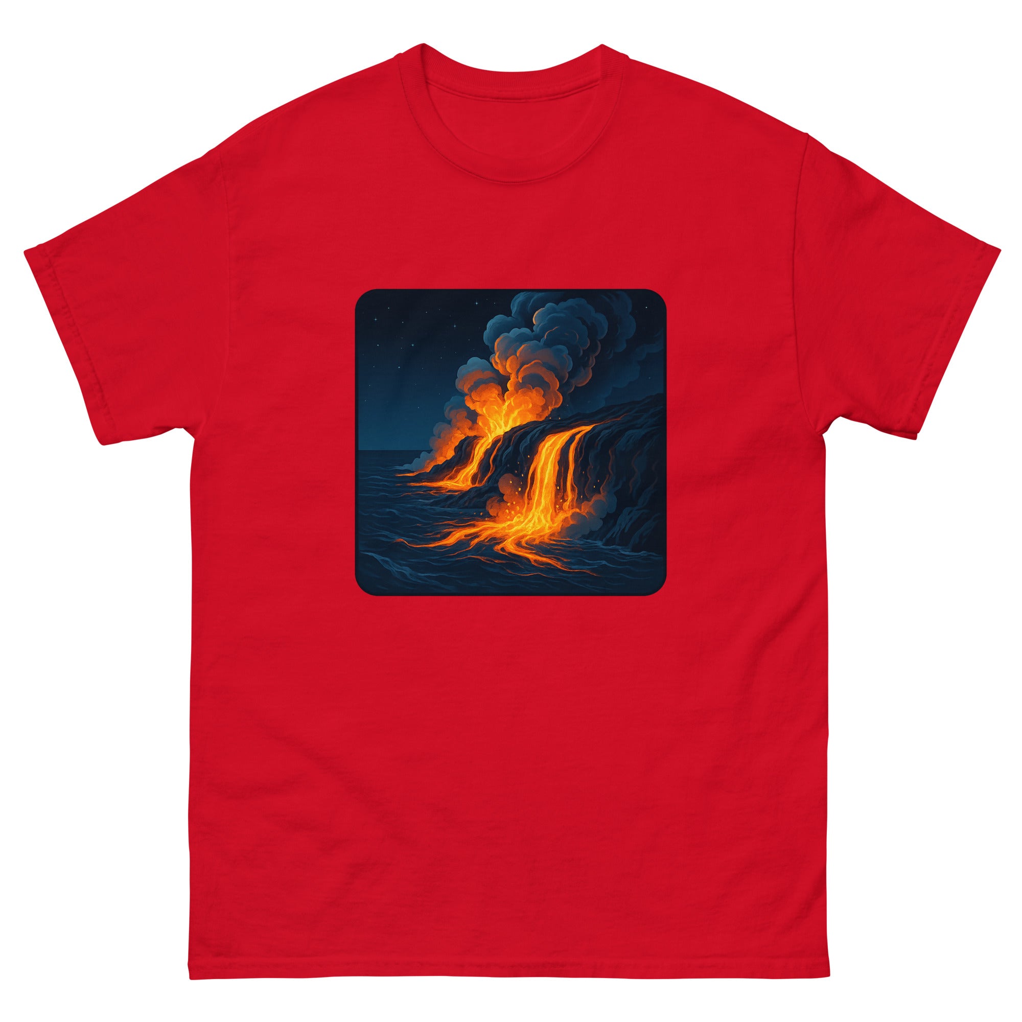 Volcano Glow Hawaiian t-shirt design on a Red unisex tee