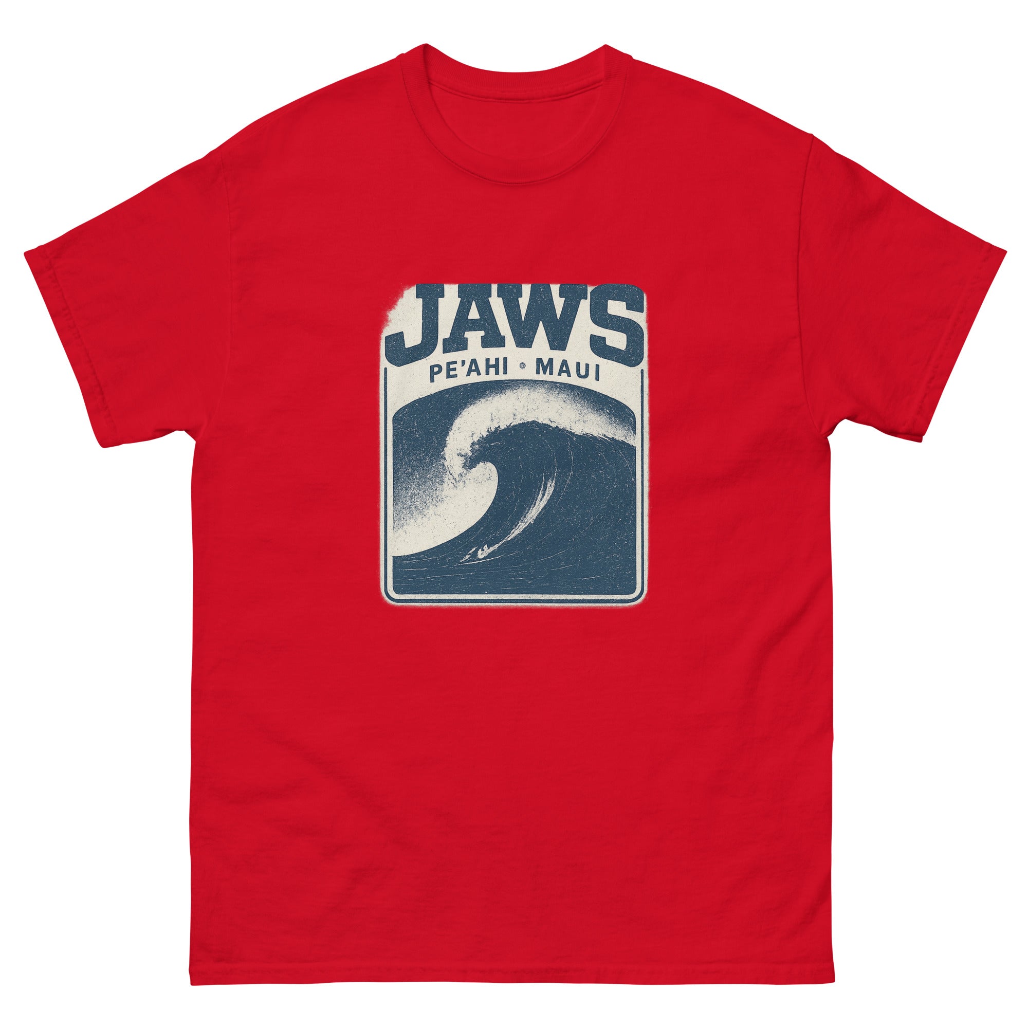 Jaws Peahi Hawaiian t-shirt design on a Red unisex tee