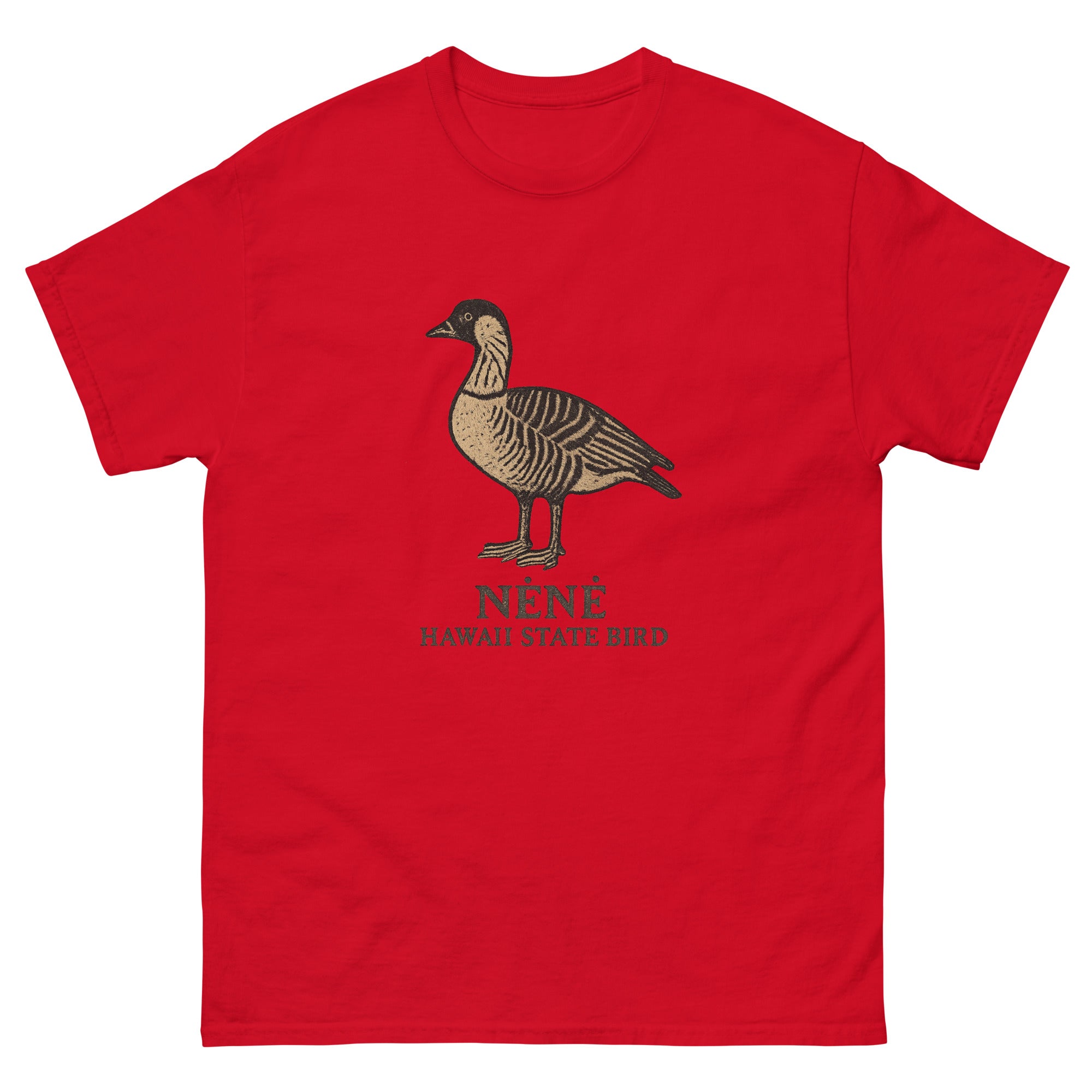 Nene Goose Hawaiian t-shirt design on a Red unisex tee