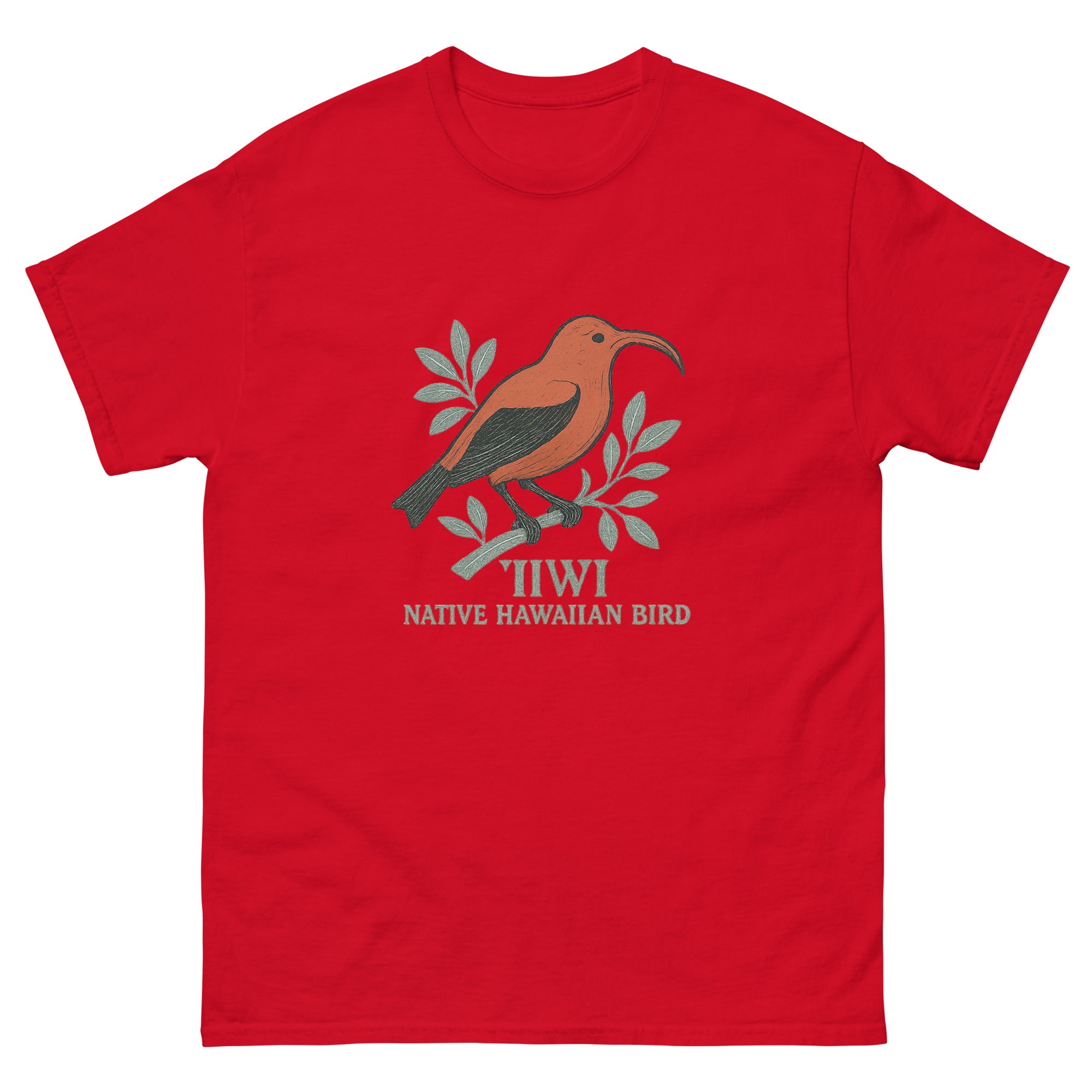 Iiwi Bird Hawaiian t-shirt design on a Red unisex tee
