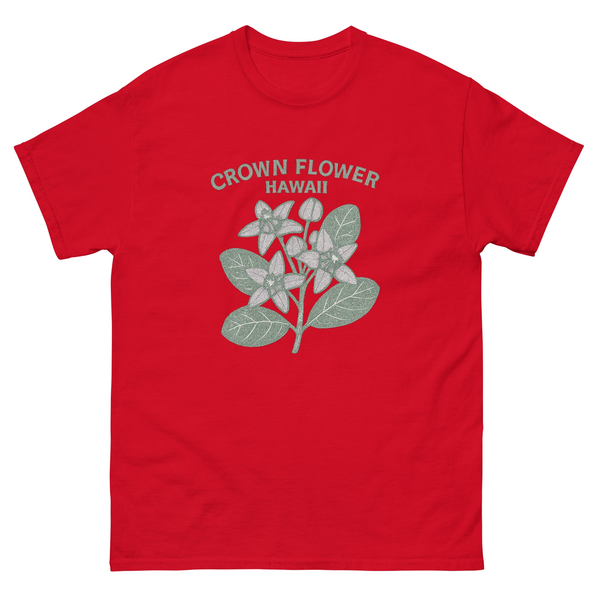 Crown Flower Hawaiian t-shirt design on a Red unisex tee