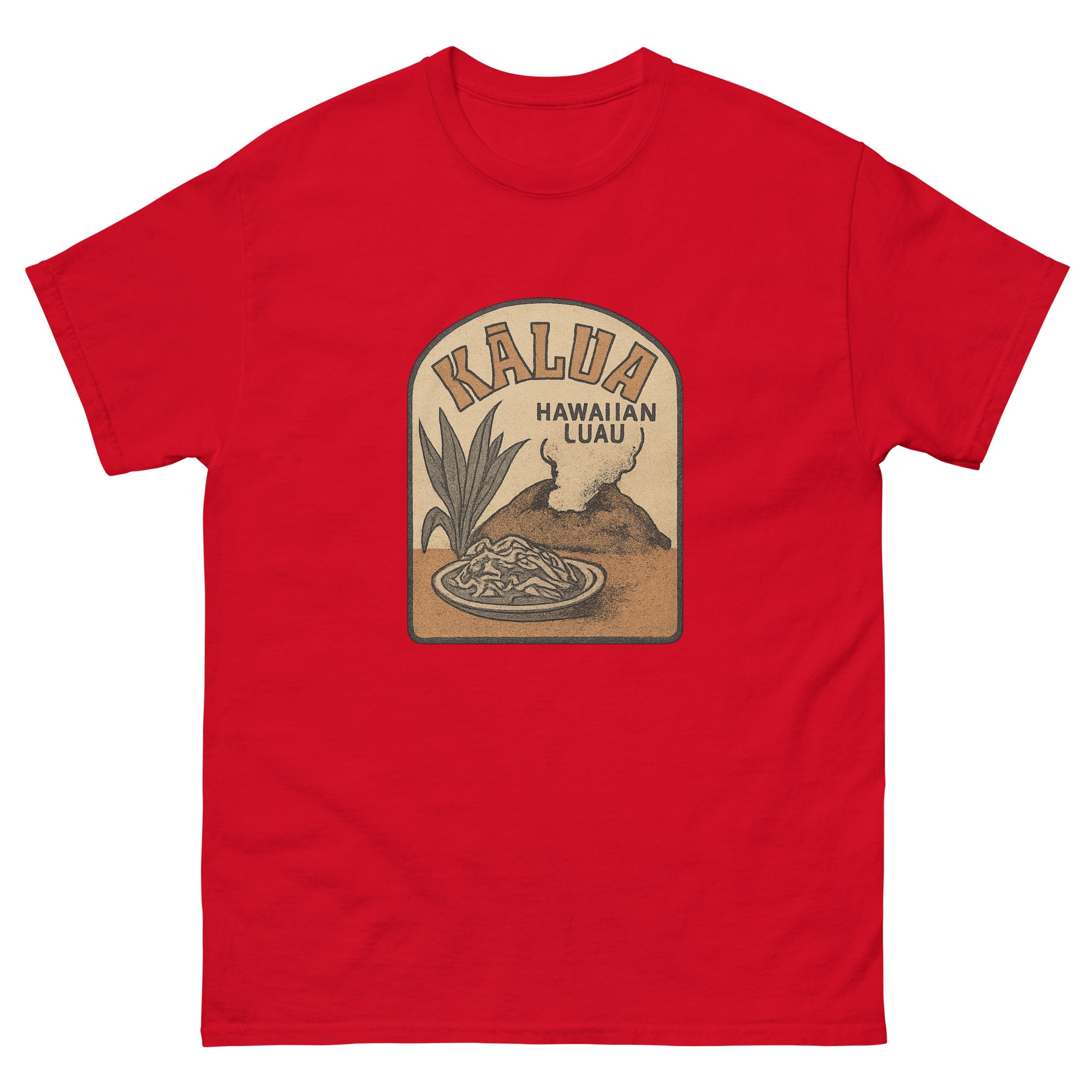 Kalua Pig Hawaiian t-shirt design on a Red unisex tee