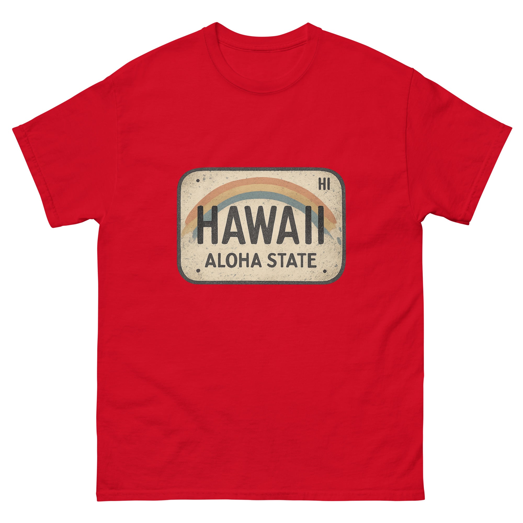 Hawaii License Plate Hawaiian t-shirt design on a Red unisex tee