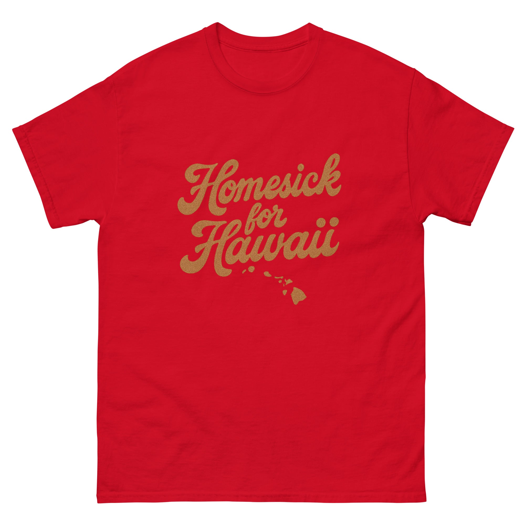 Homesick For Hawaii Hawaiian t-shirt design on a Red unisex tee