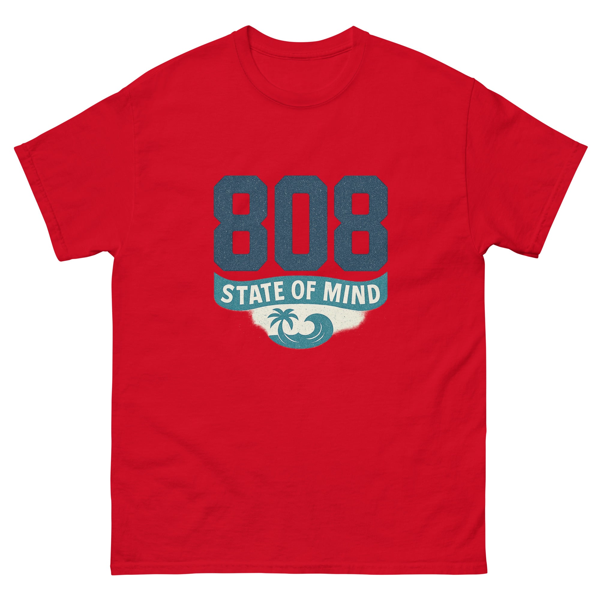 808 State Of Mind Hawaiian t-shirt design on a Red unisex tee