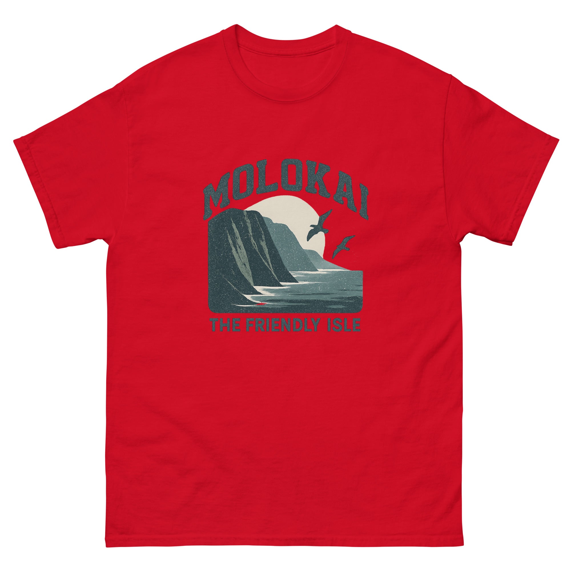 Molokai Hawaiian t-shirt design on a Red unisex tee