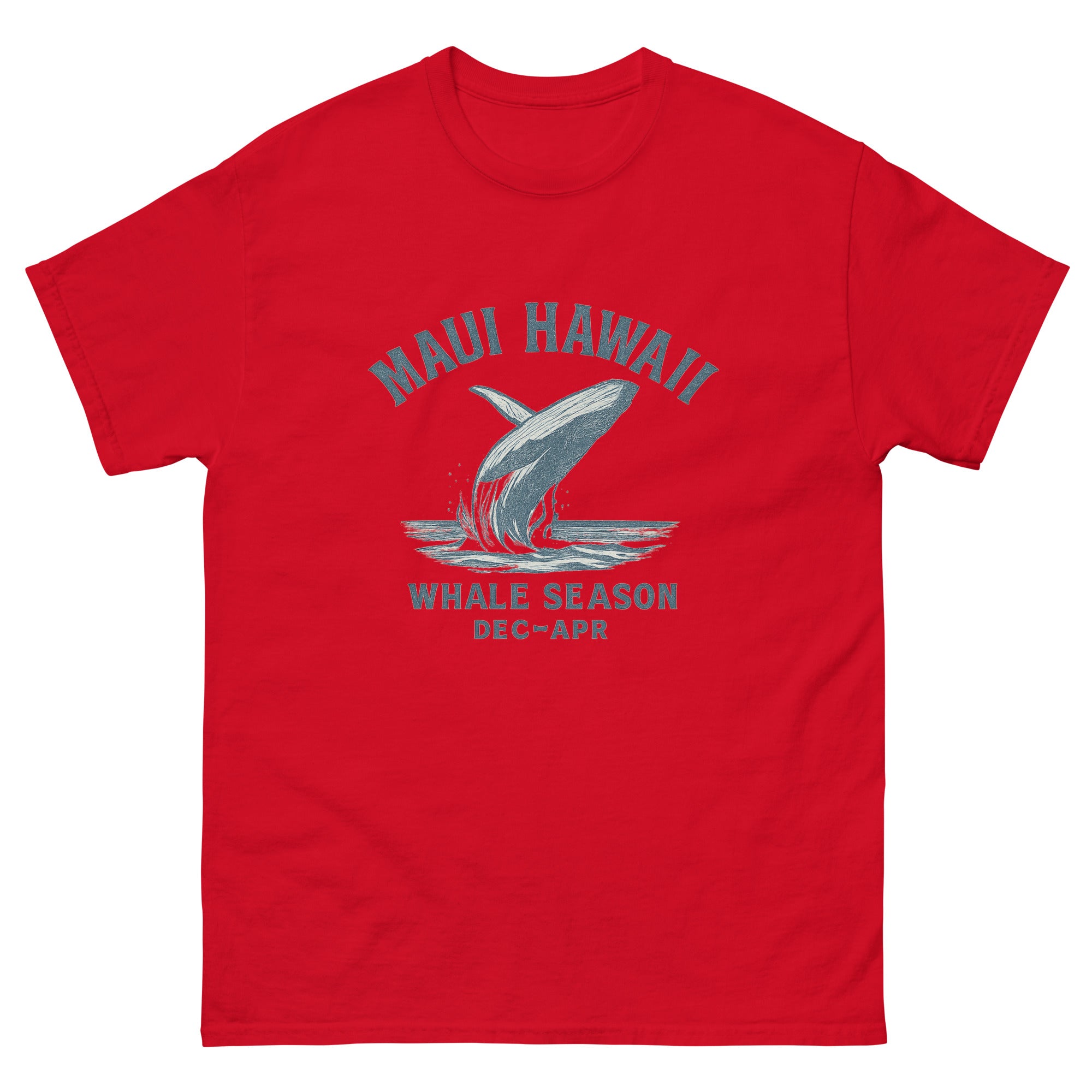 Humpback Whale Hawaiian t-shirt design on a Red unisex tee