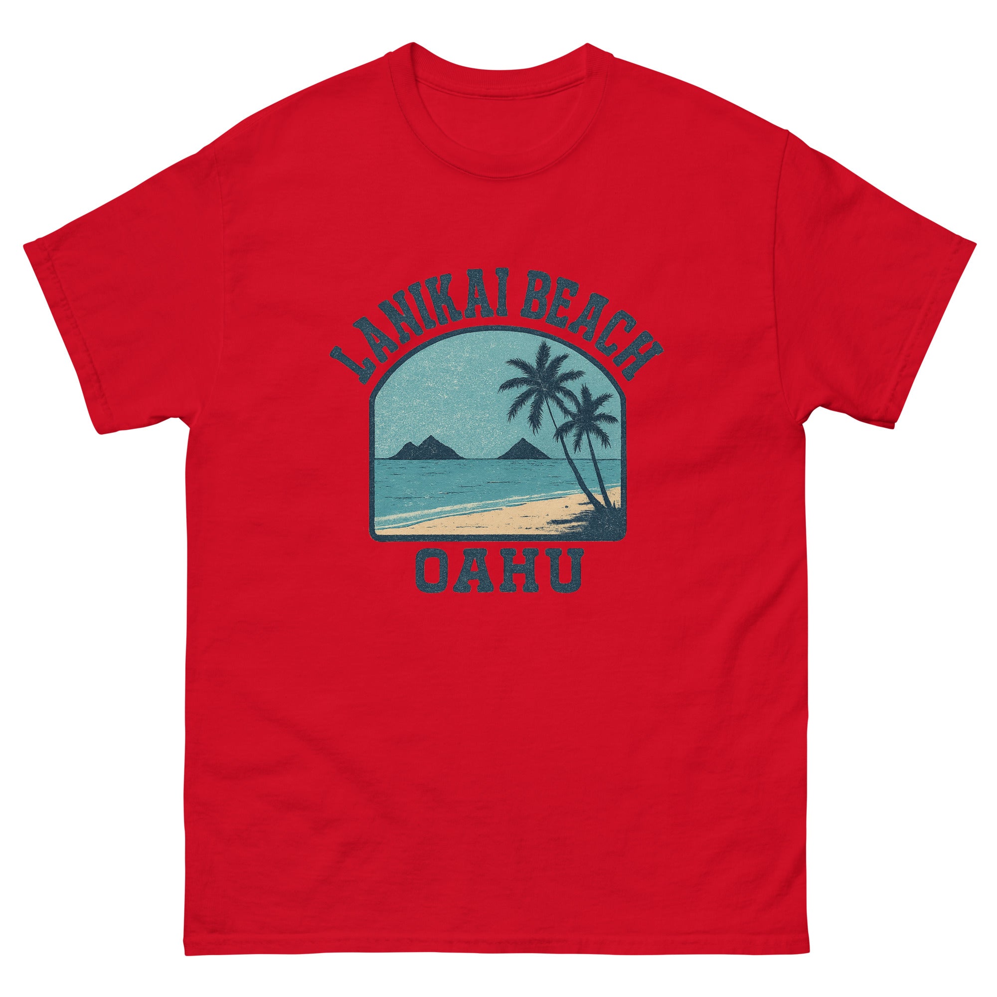 Lanikai Beach Hawaiian t-shirt design on a Red unisex tee