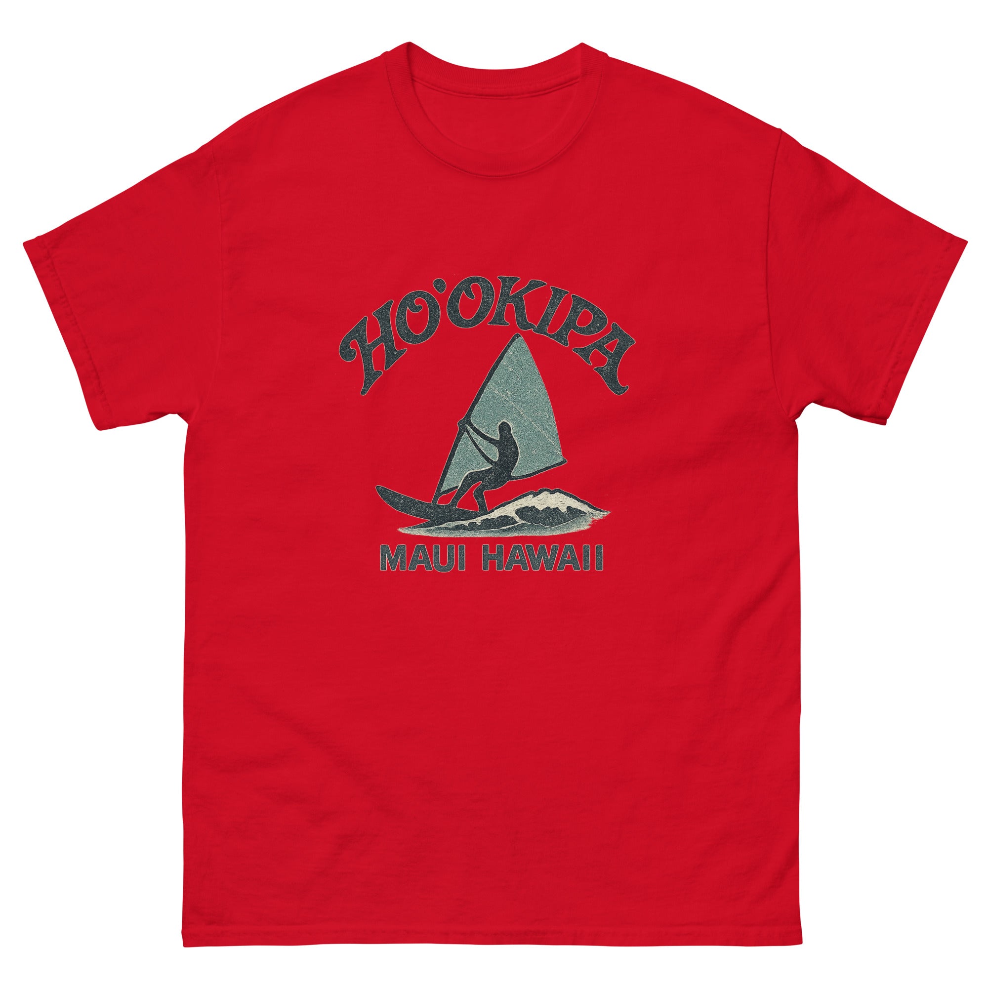 Hookipa Maui Hawaiian t-shirt design on a Red unisex tee