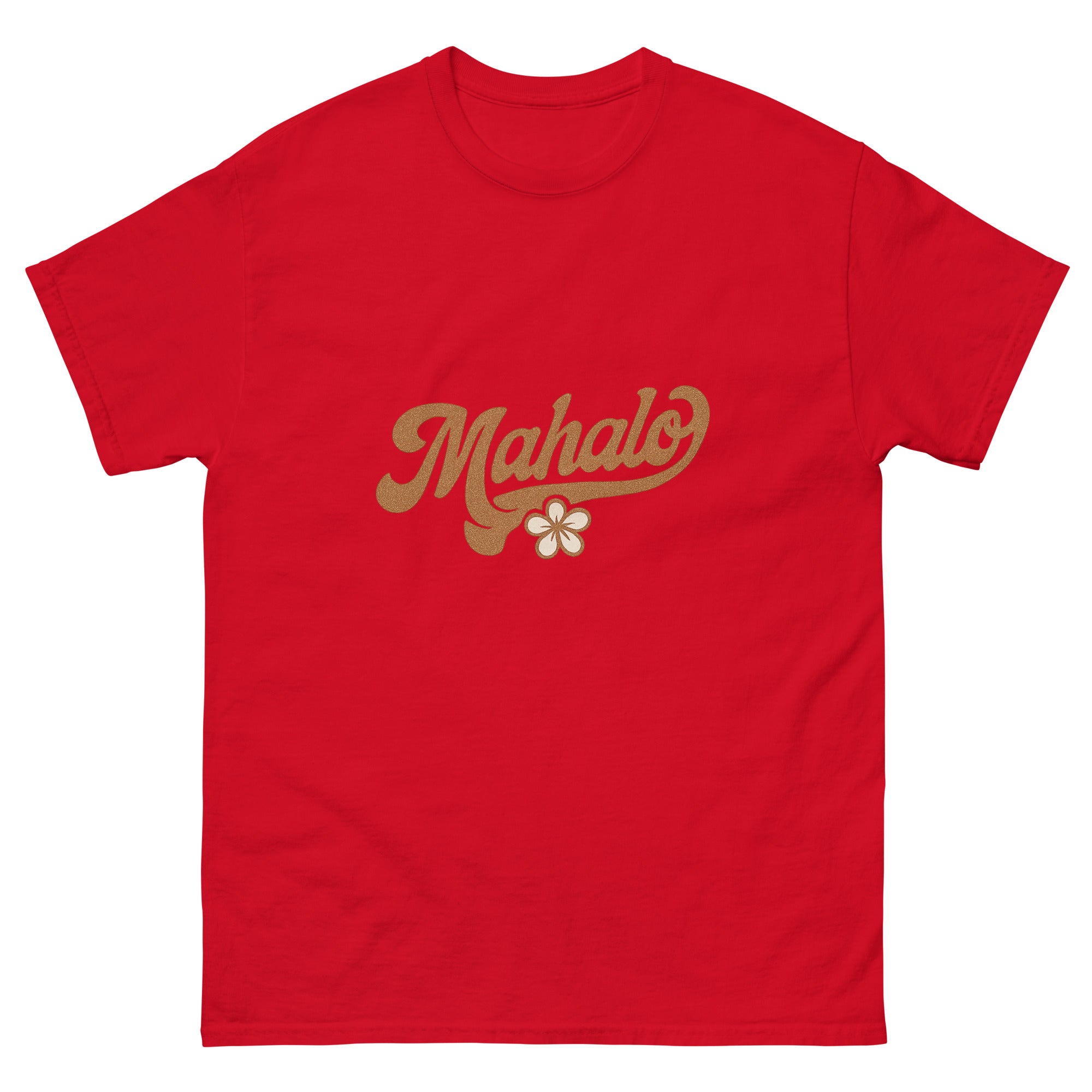 Mahalo Hawaiian t-shirt design on a Red unisex tee