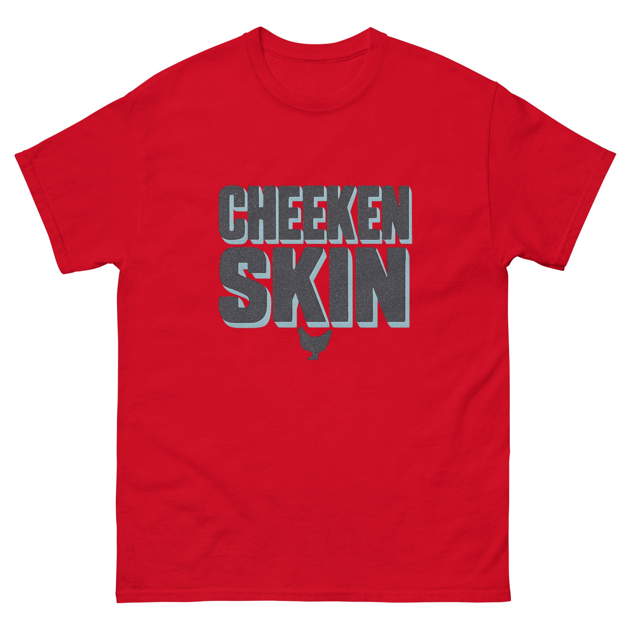 Cheeken Skin Hawaiian t-shirt design on a Red unisex tee