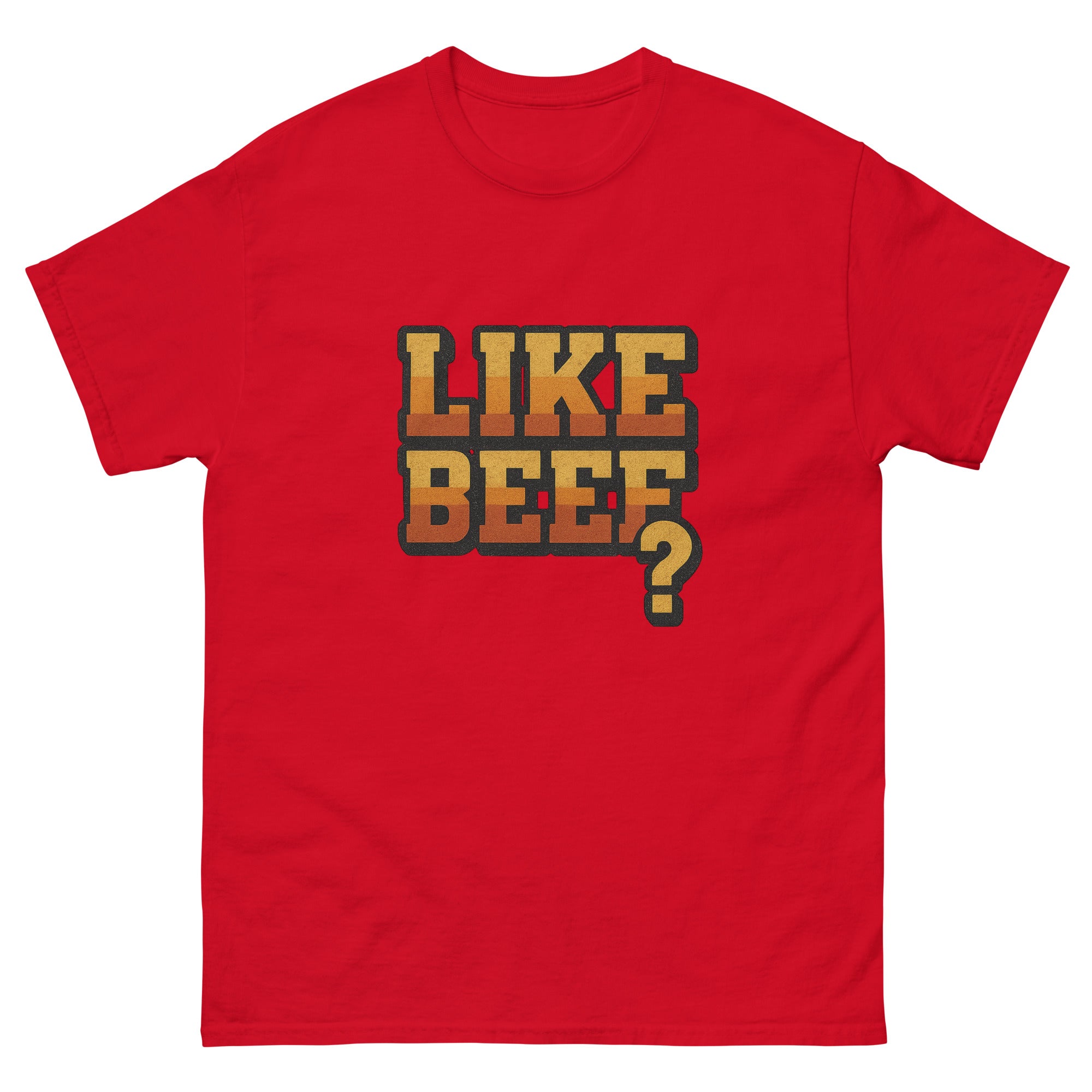Like Beef Hawaiian t-shirt design on a Red unisex tee
