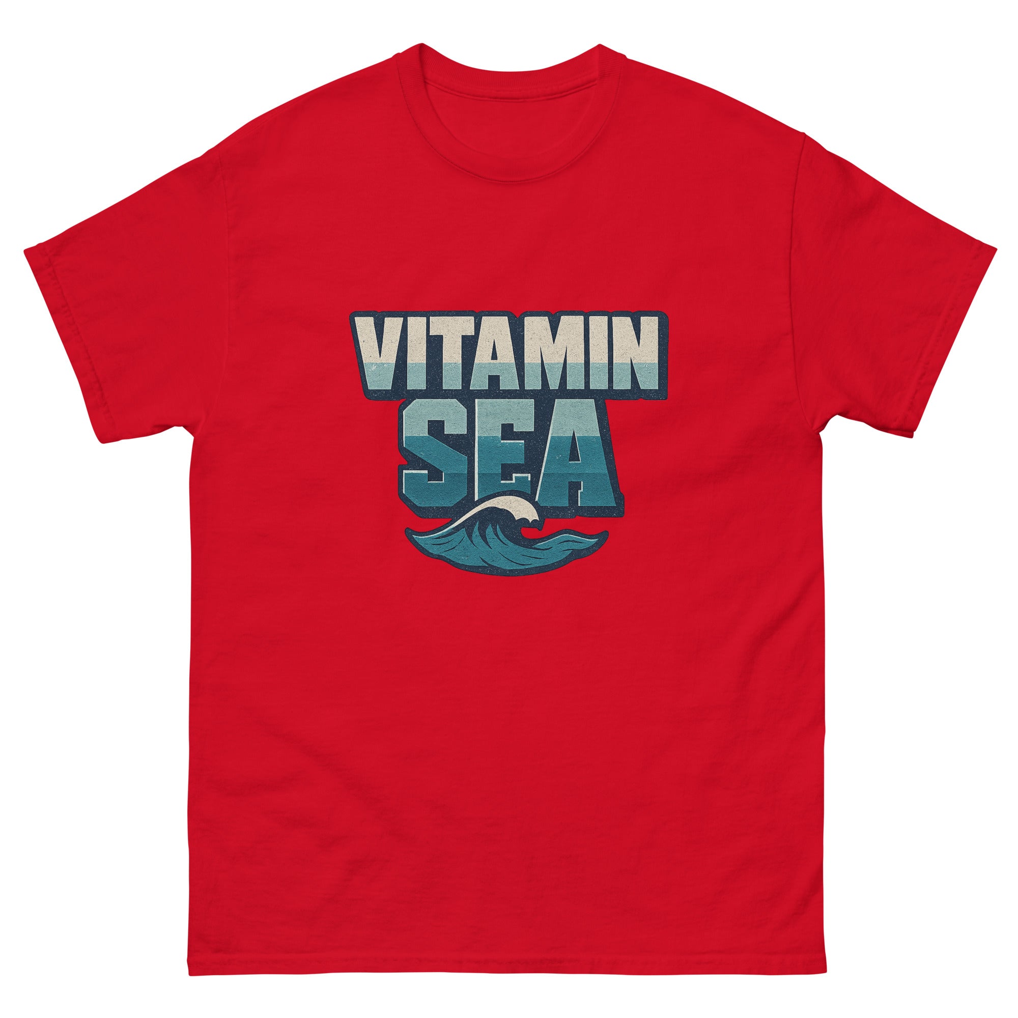 Vitamin Sea Hawaiian t-shirt design on a Red unisex tee