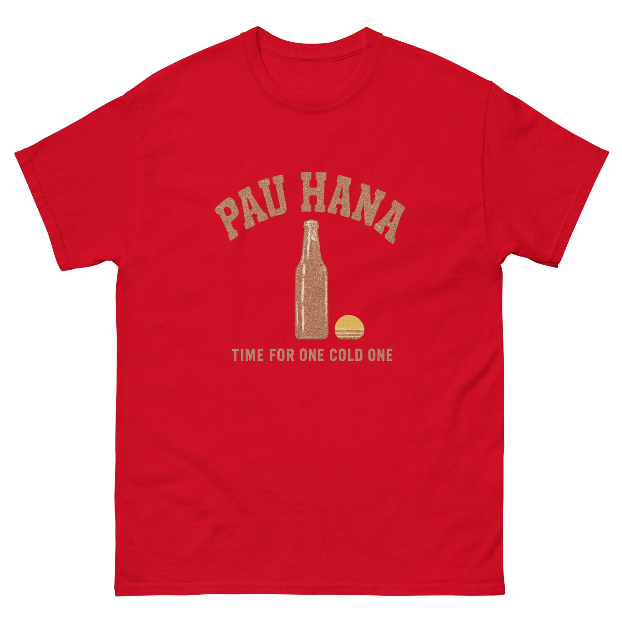 Pau Hana Hawaiian t-shirt design on a Red unisex tee