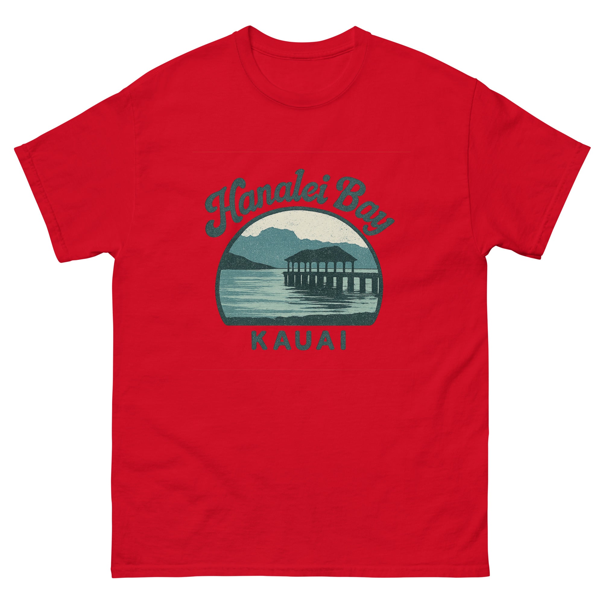 Hanalei Bay Hawaiian t-shirt design on a Red unisex tee