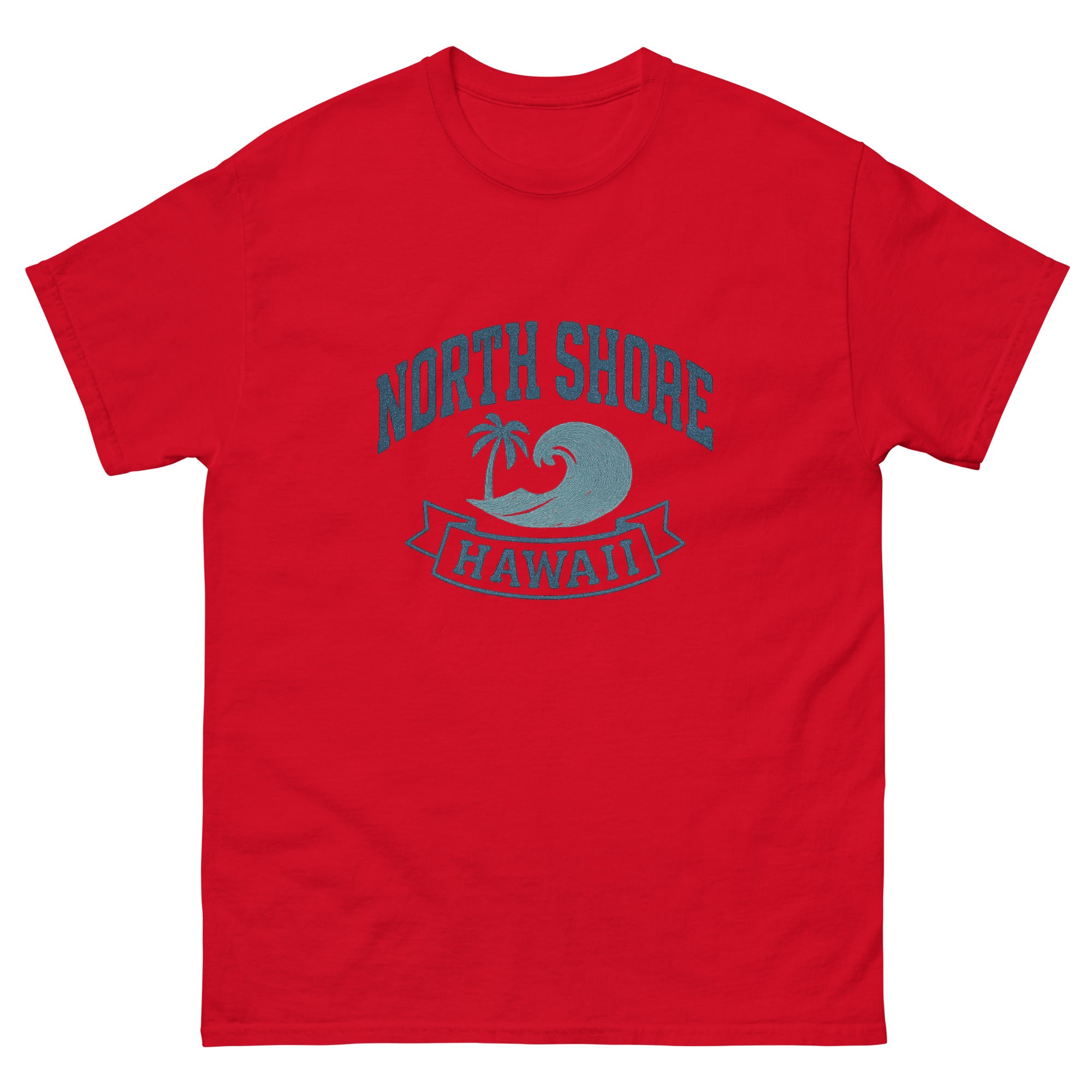 North Shore Hawaiian t-shirt design on a Red unisex tee