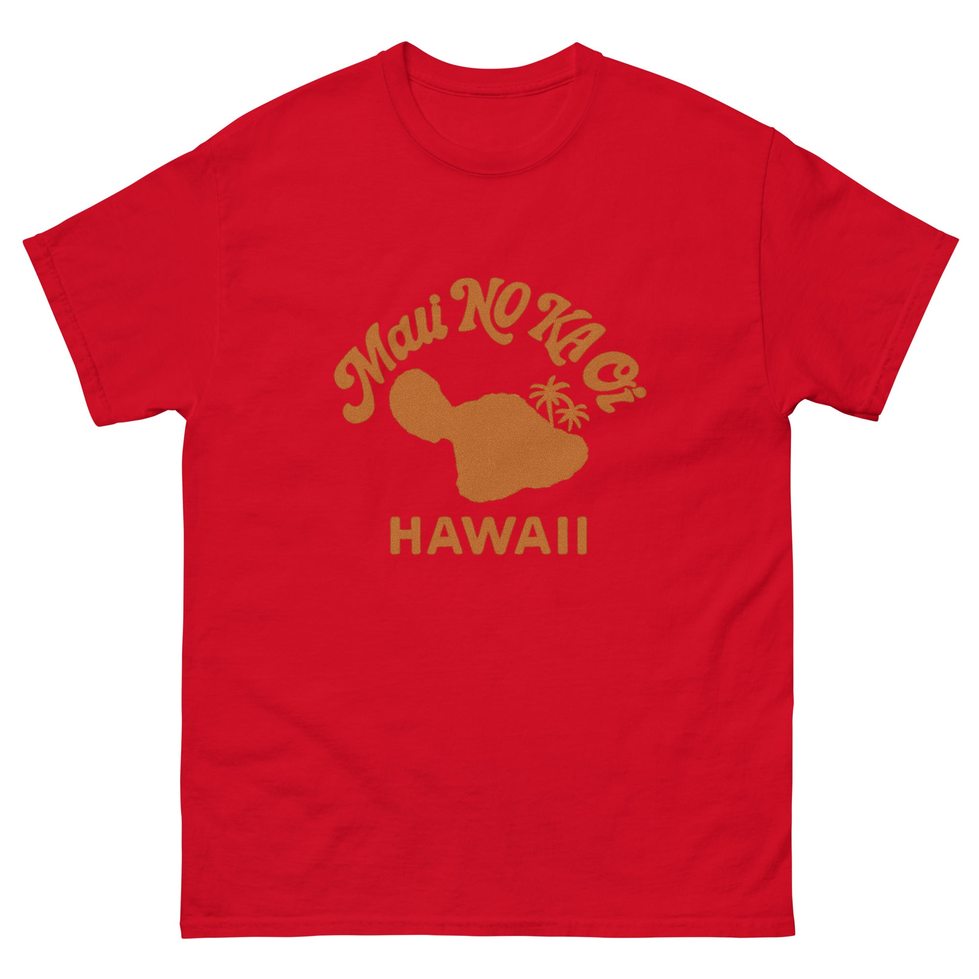 Maui No Ka Oi Hawaiian t-shirt design on a Red unisex tee