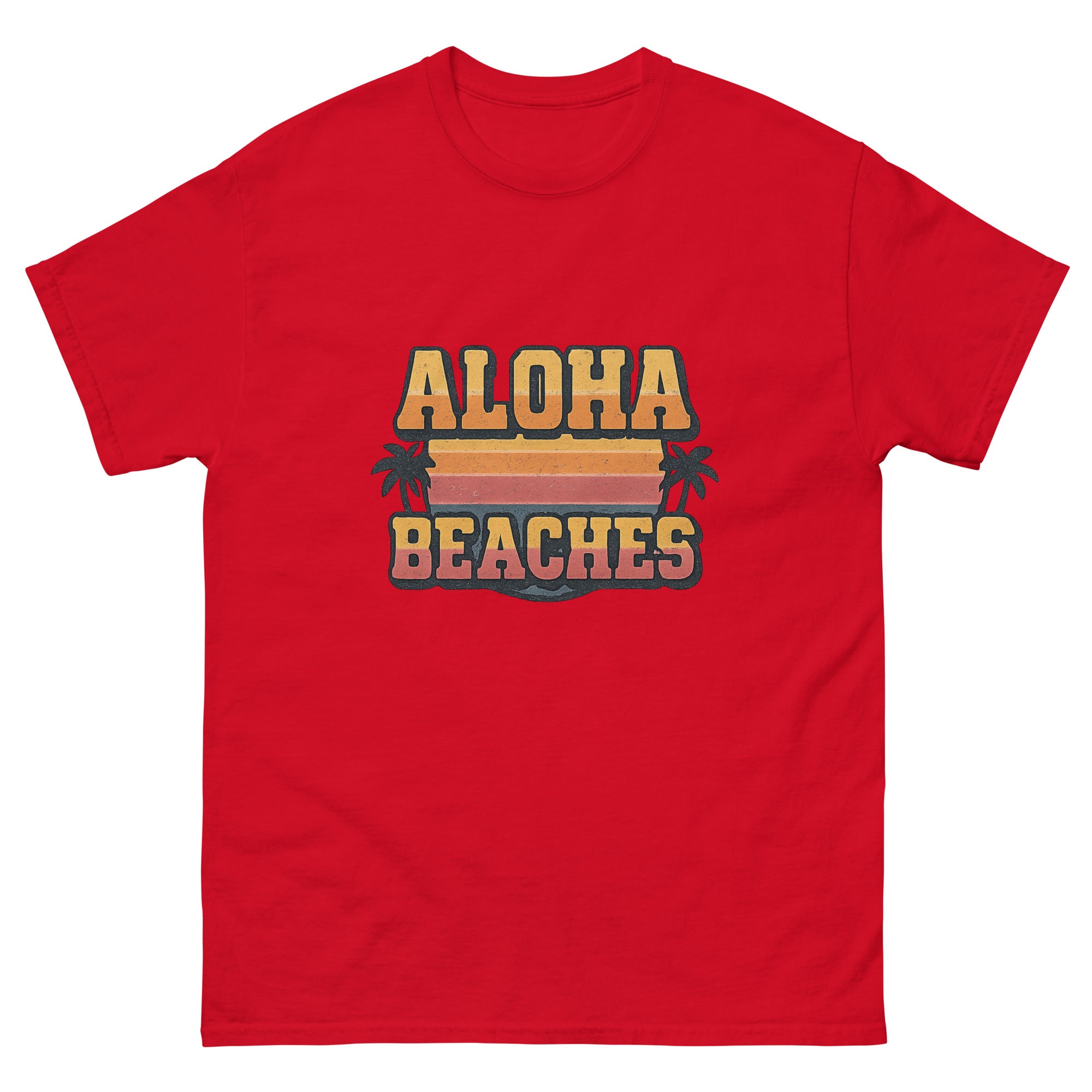 Aloha Beaches Hawaiian t-shirt design on a Red unisex tee