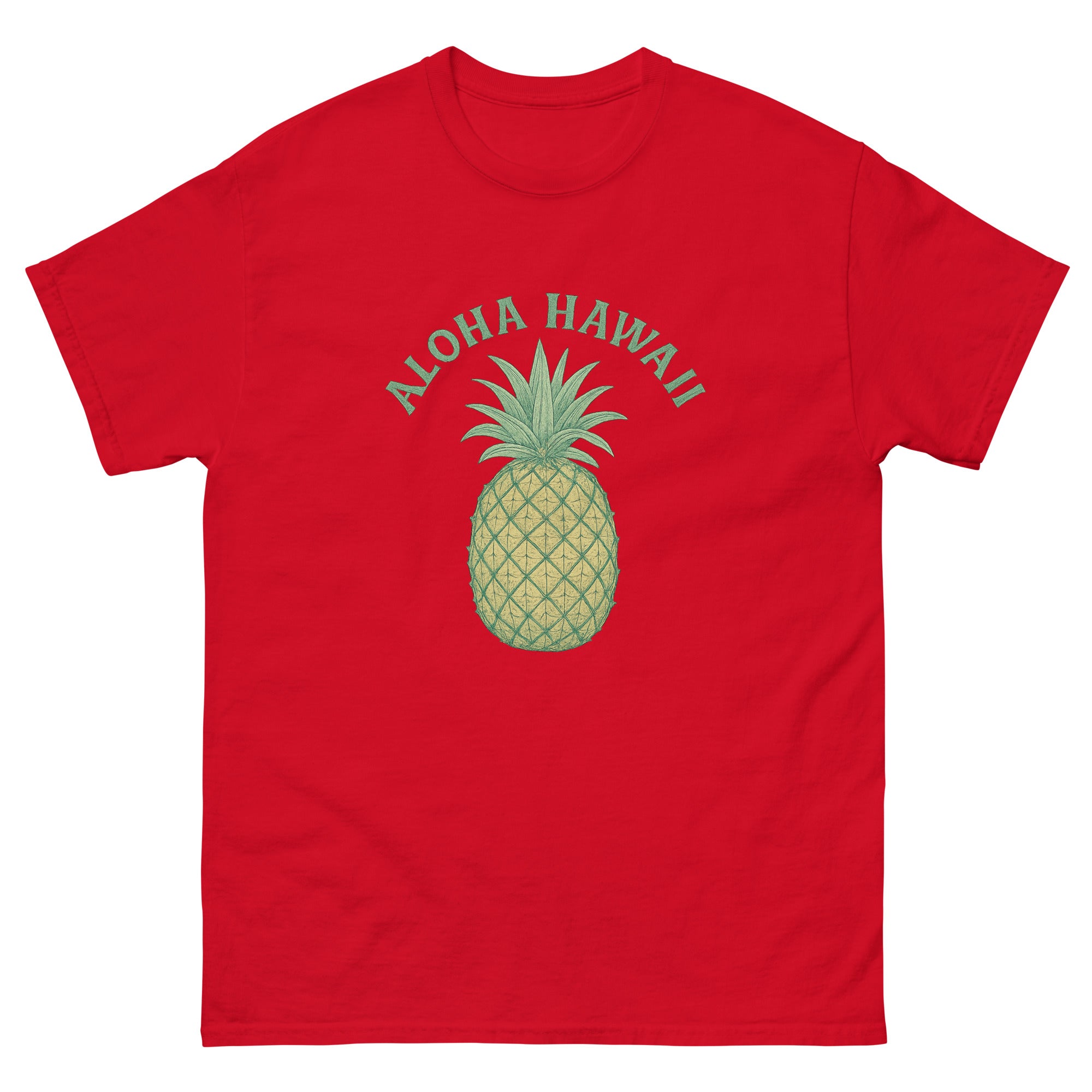 Pineapple Hawaiian t-shirt design on a Red unisex tee