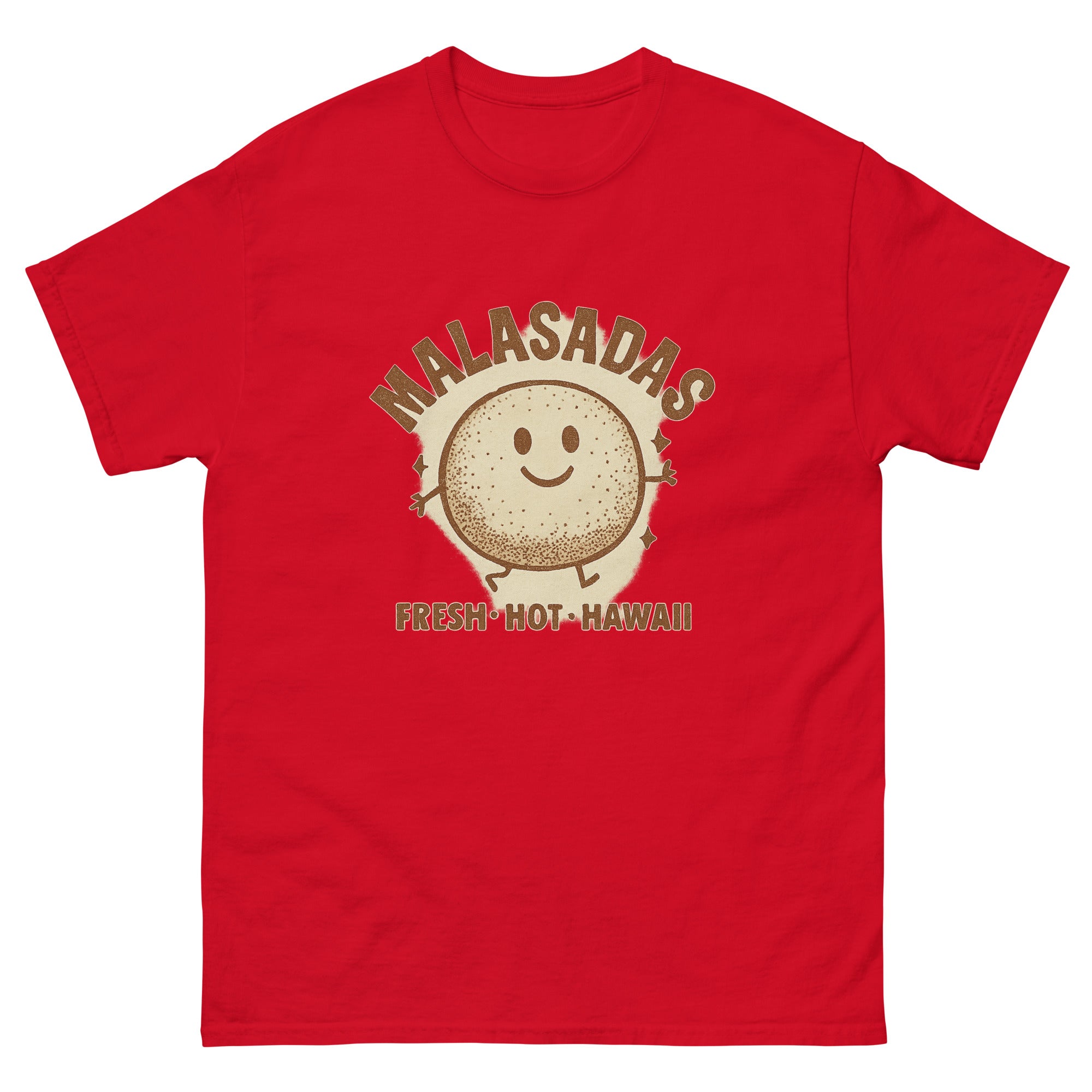 Malasada Hawaiian t-shirt design on a Red unisex tee
