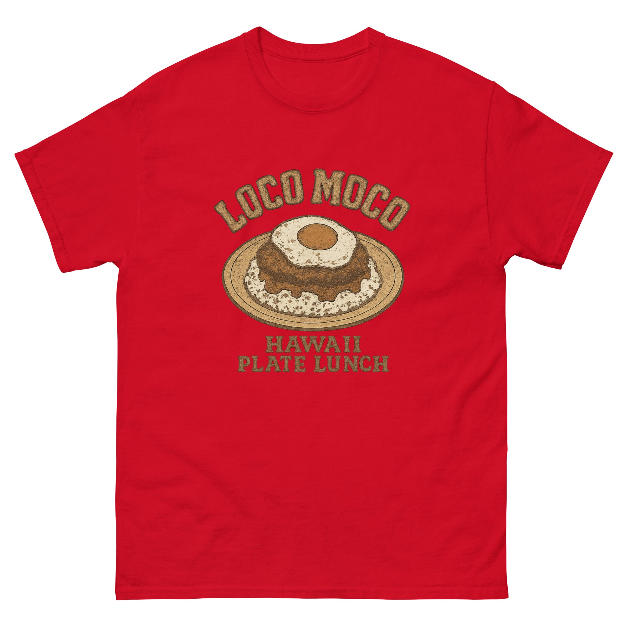 Loco Moco Hawaiian t-shirt design on a Red unisex tee