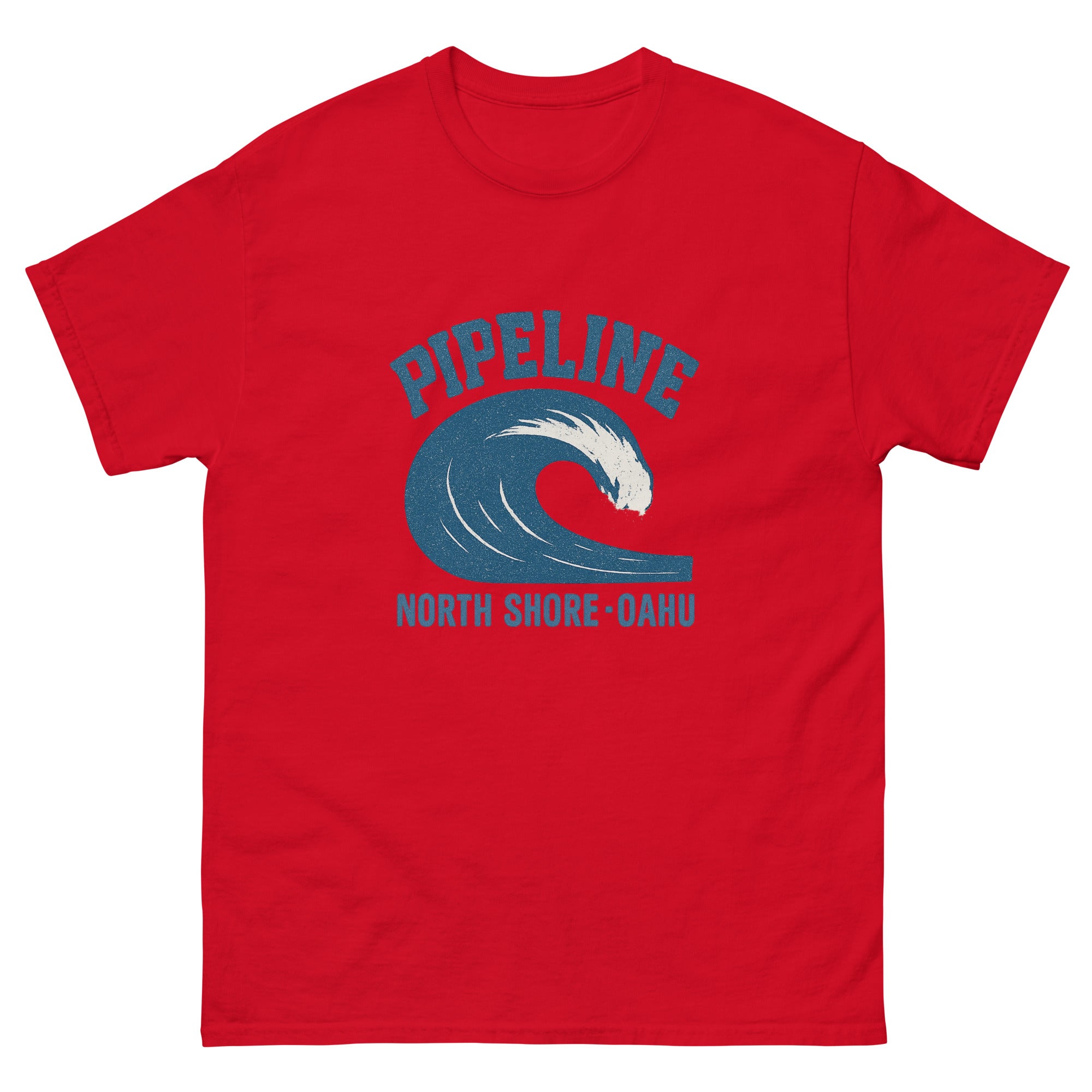 Pipeline Hawaiian t-shirt design on a Red unisex tee