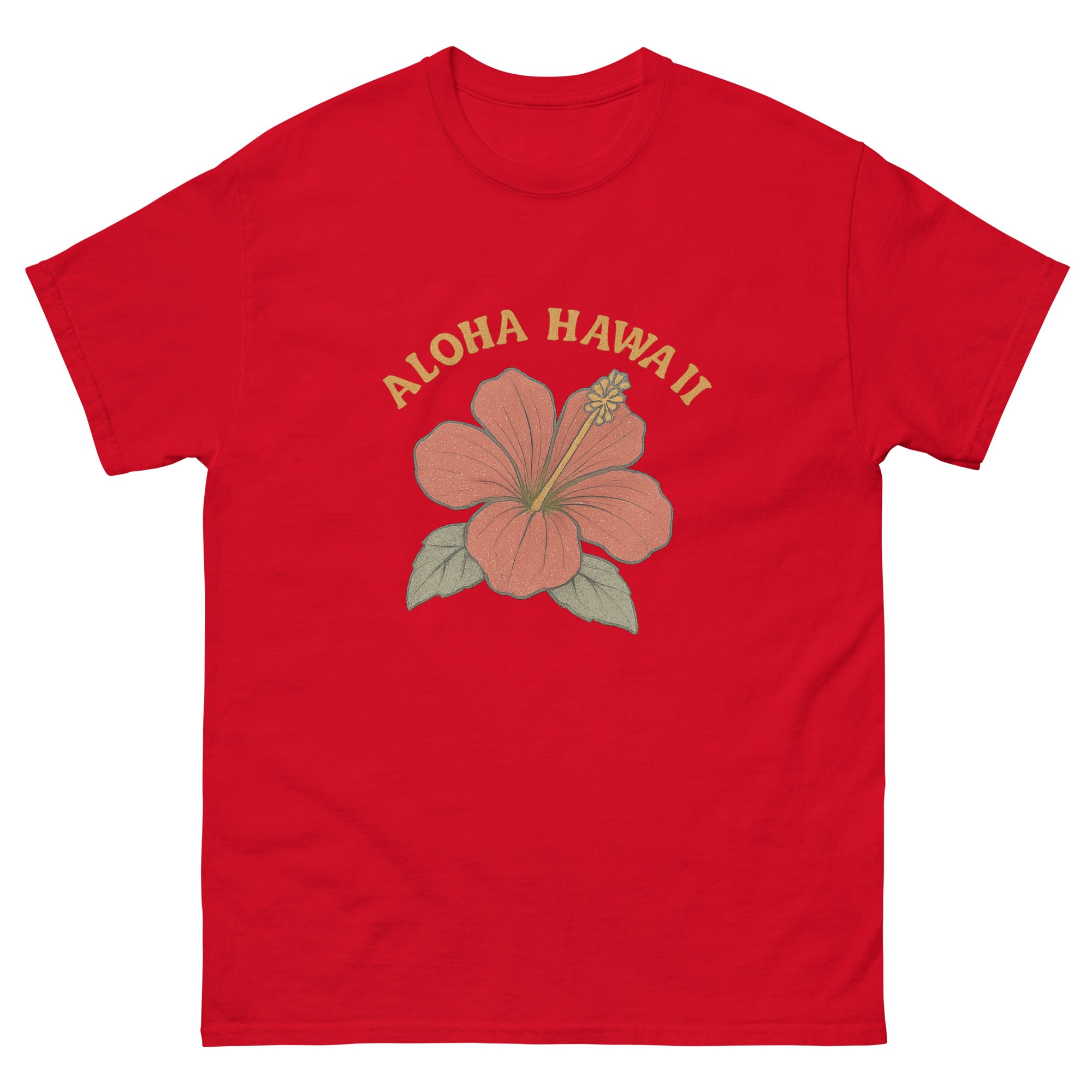 Hibiscus Hawaiian t-shirt design on a Red unisex tee