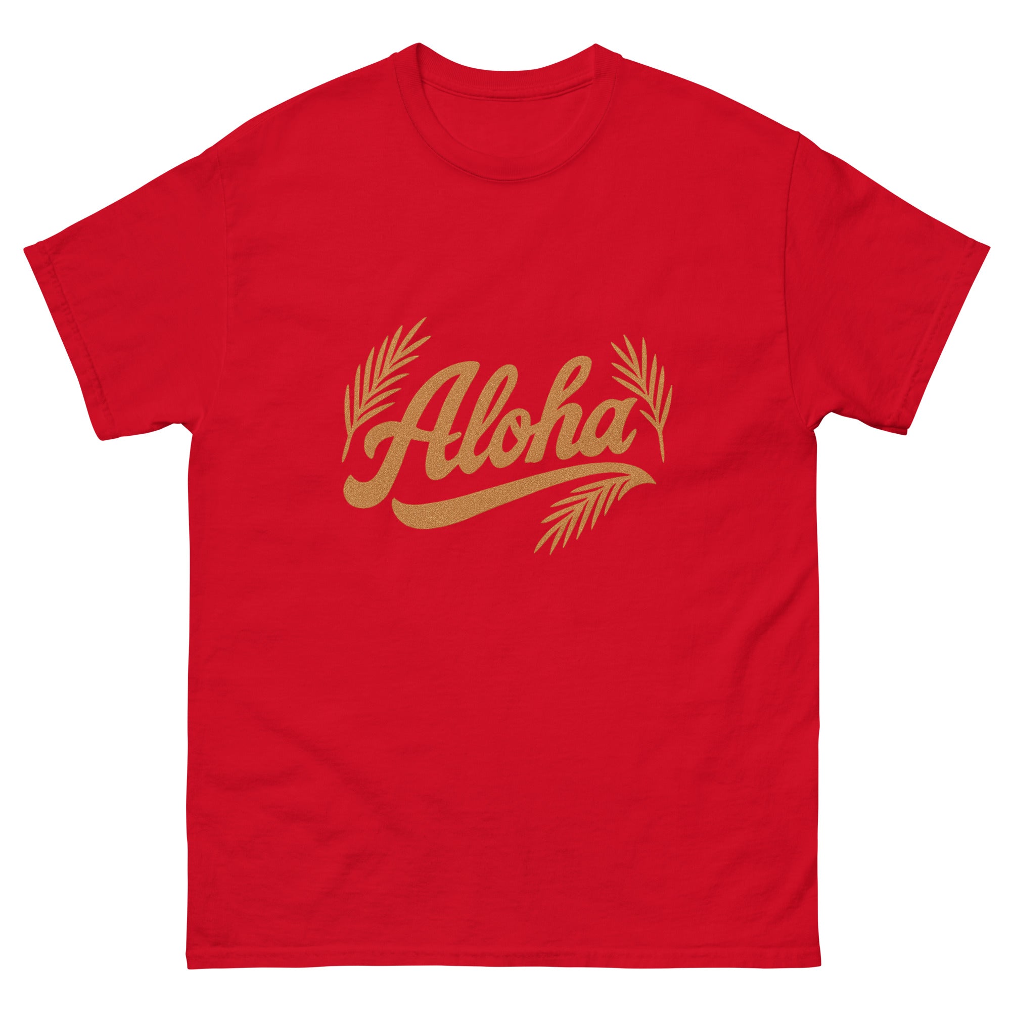 Aloha Script Hawaiian t-shirt design on a Red unisex tee