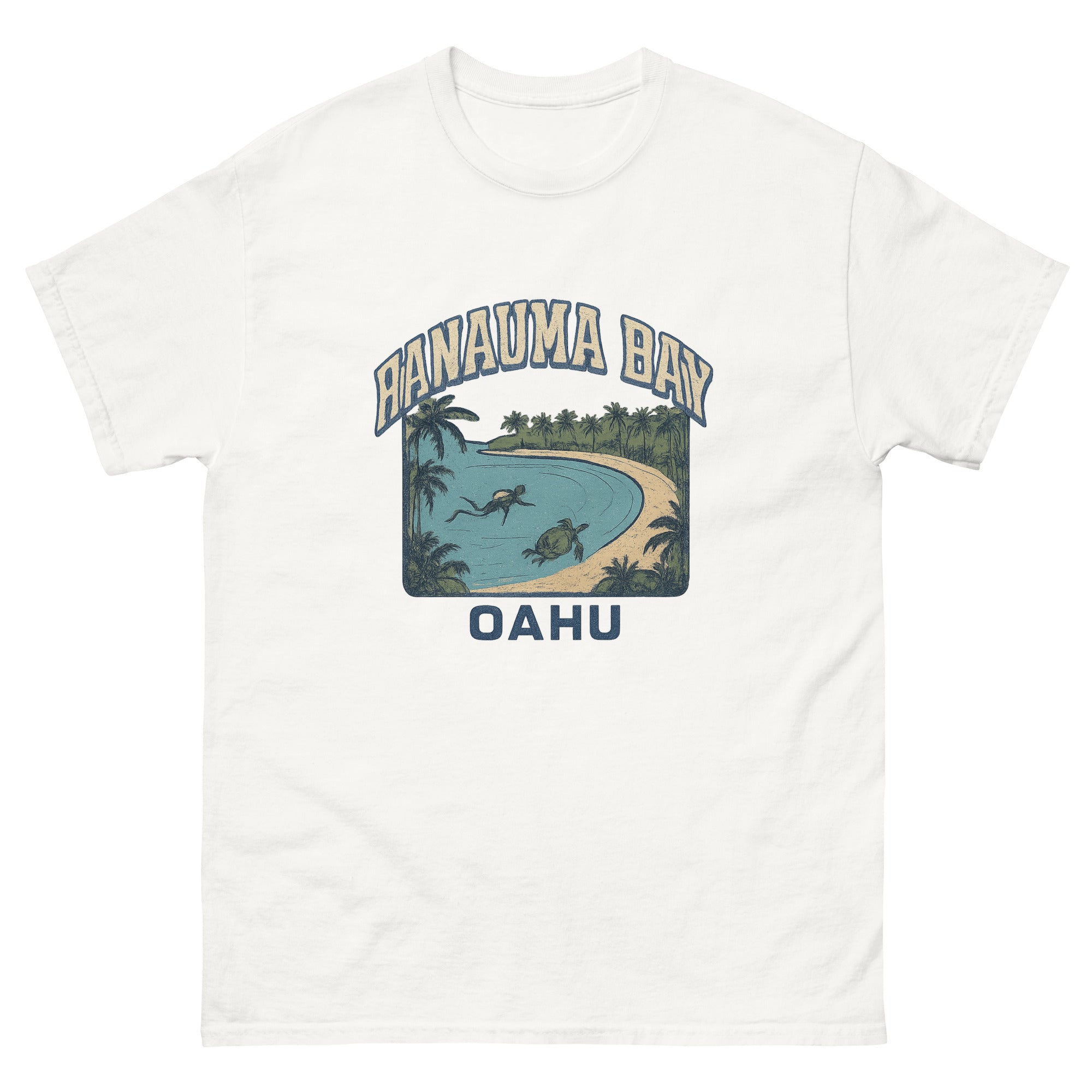 Hanauma Bay Hawaiian t-shirt design on a White unisex tee