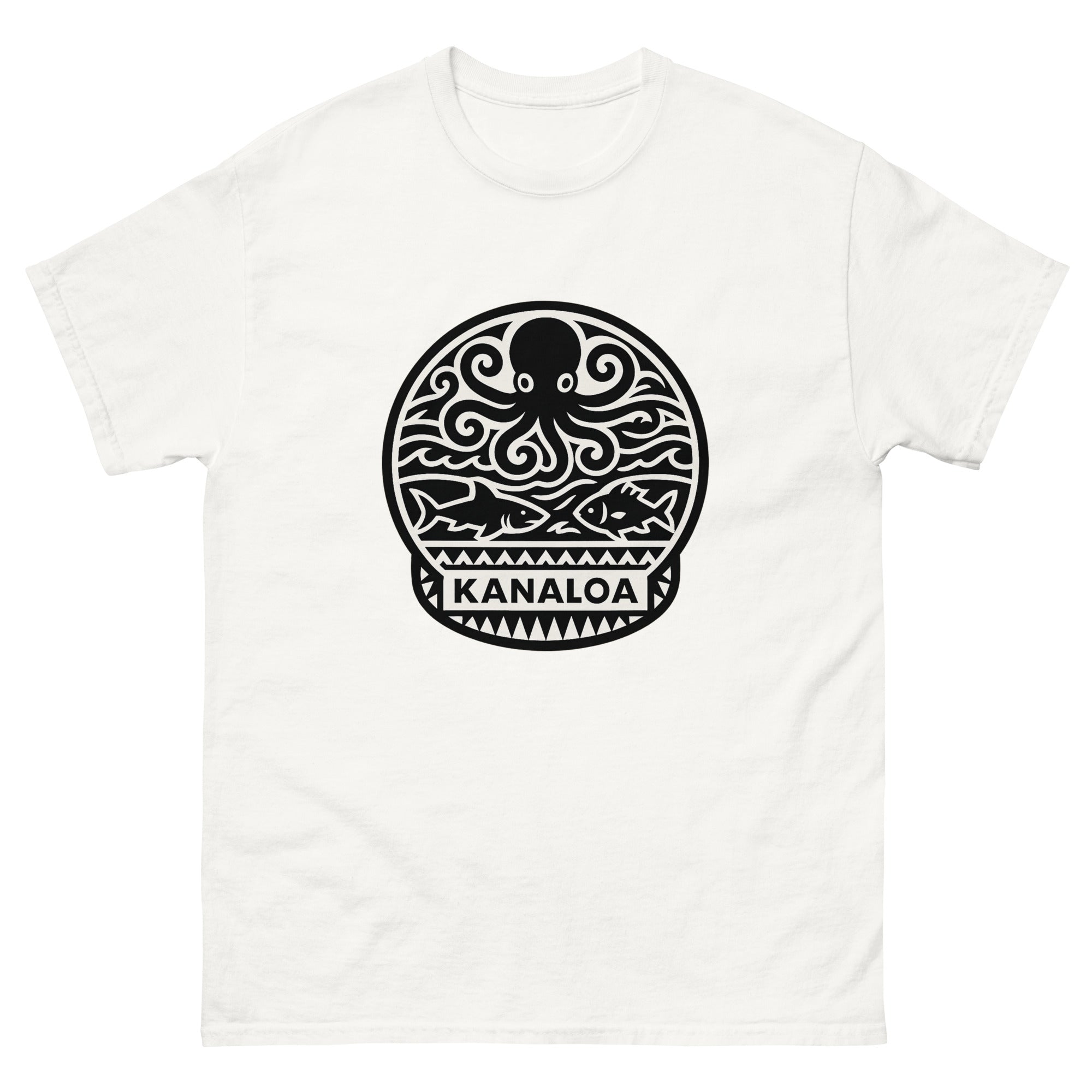 Kanaloa Hawaiian God T-Shirt Hawaiian t-shirt design on a White unisex tee