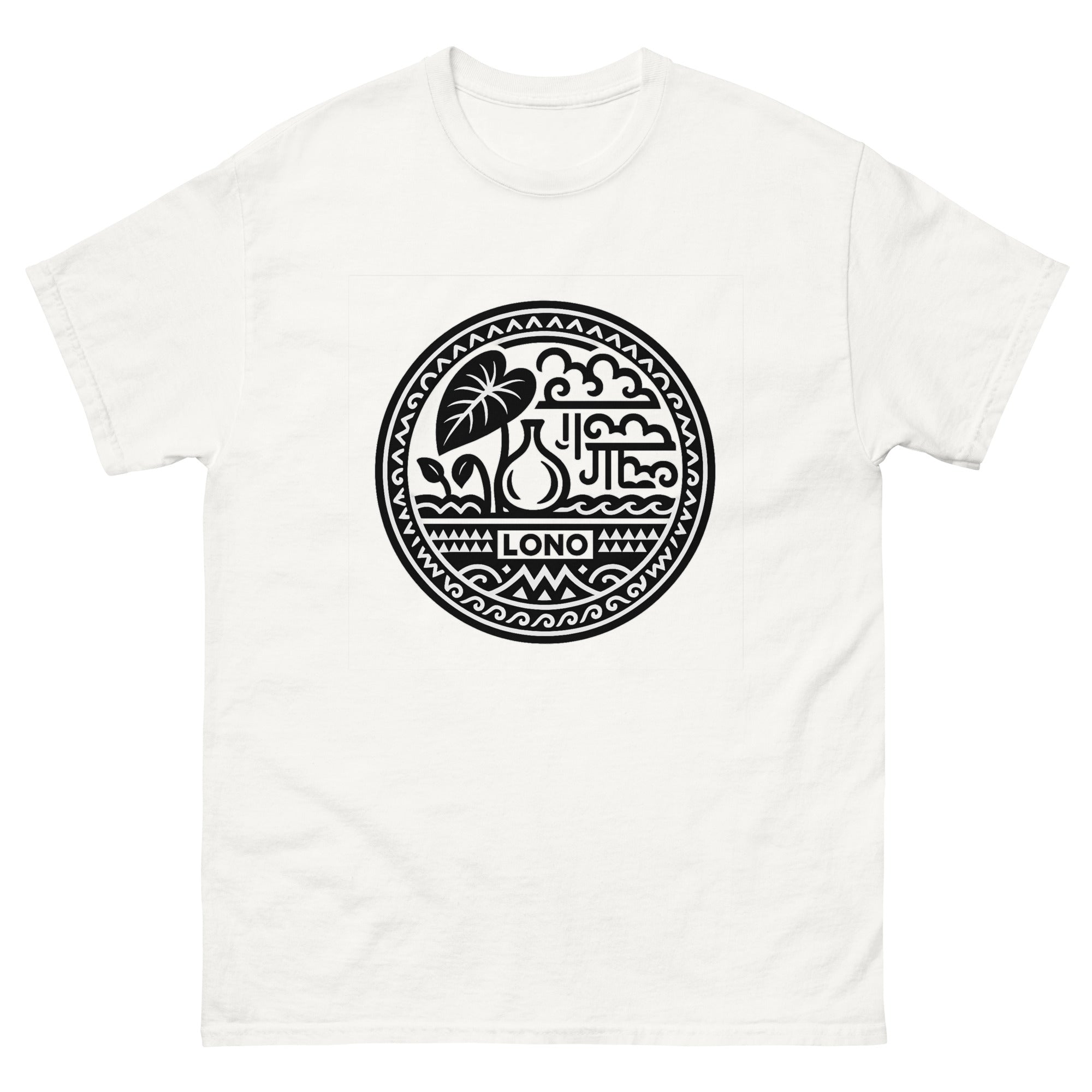 Lono Hawaiian God T-Shirt | Native Hawaiian Culture Tee Hawaiian t-shirt design on a White unisex tee