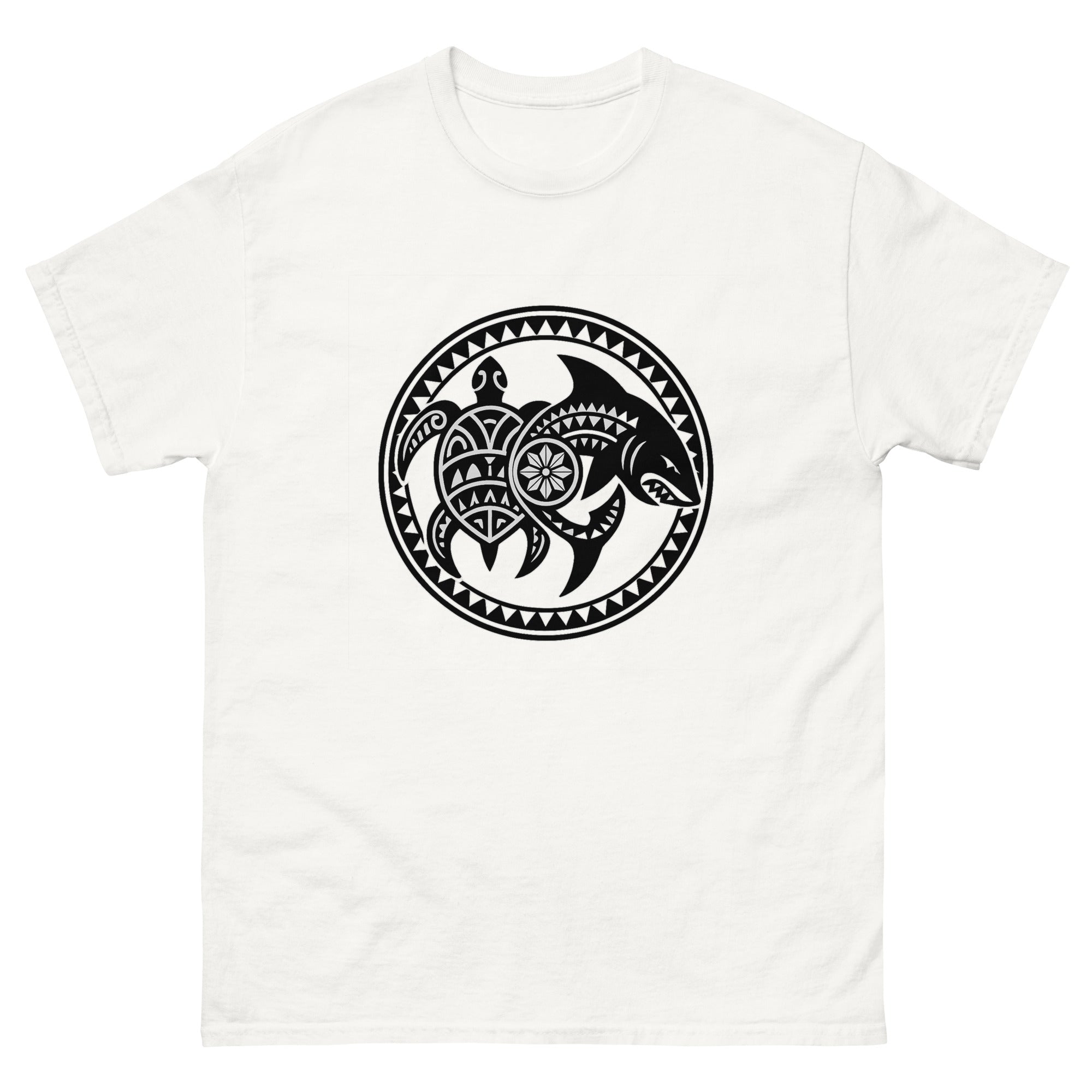 Honu Mano Twin Hawaiian T-Shirt Hawaiian t-shirt design on a White unisex tee