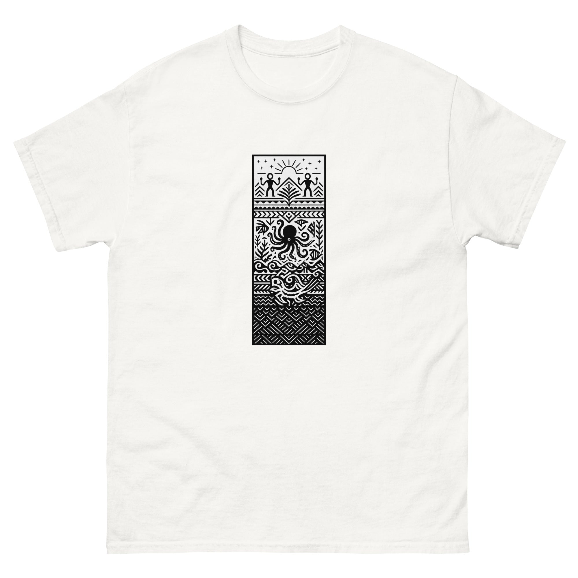 Kumulipo Panel Hawaiian t-shirt design on a White unisex tee