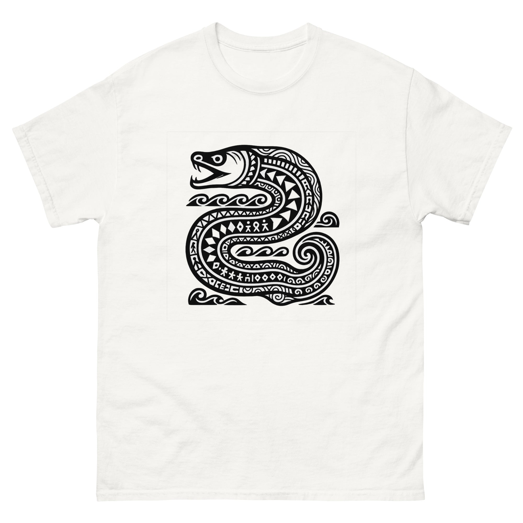 Puhi Eel Hawaiian t-shirt design on a White unisex tee