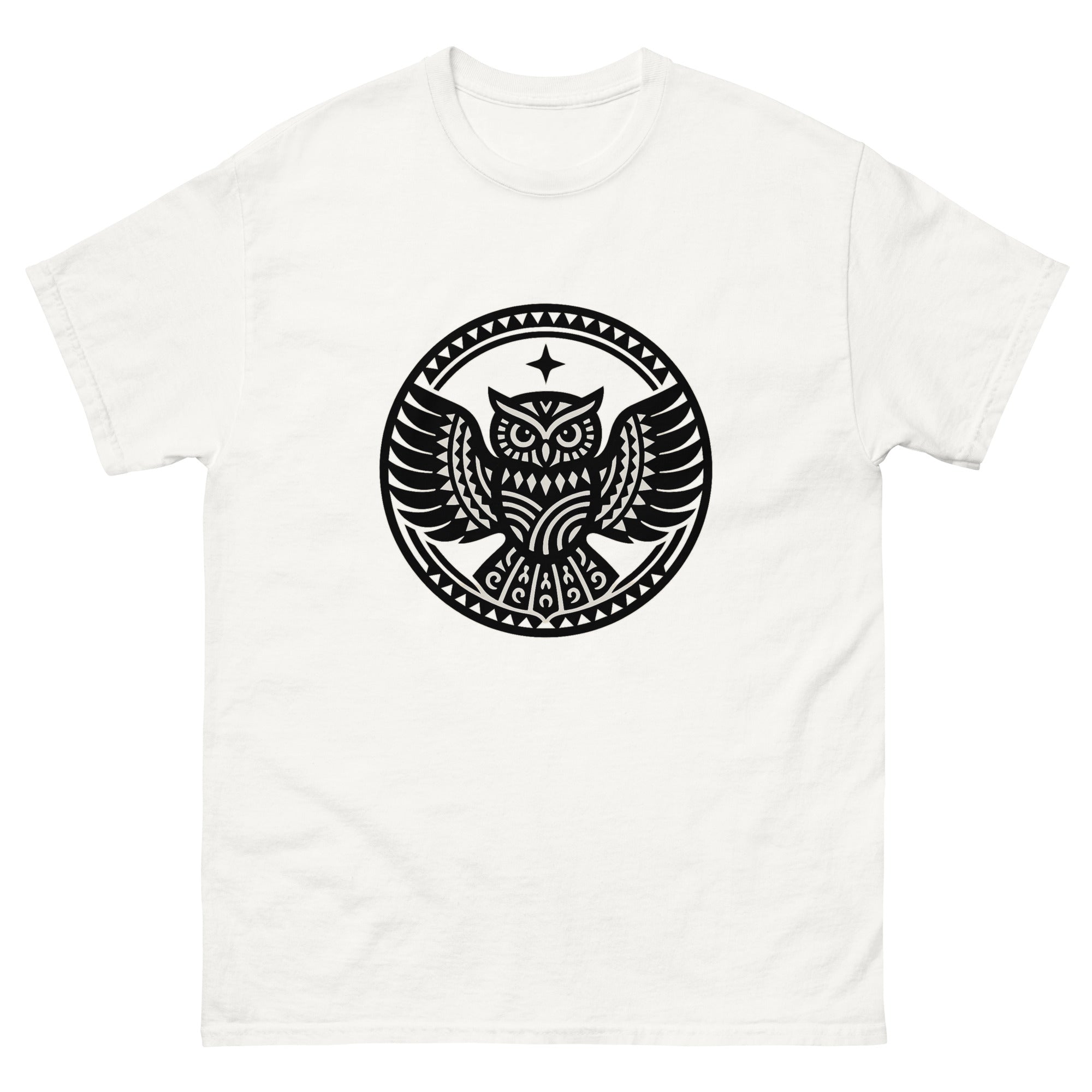 Pueo Aumakua Medallion Hawaiian t-shirt design on a White unisex tee