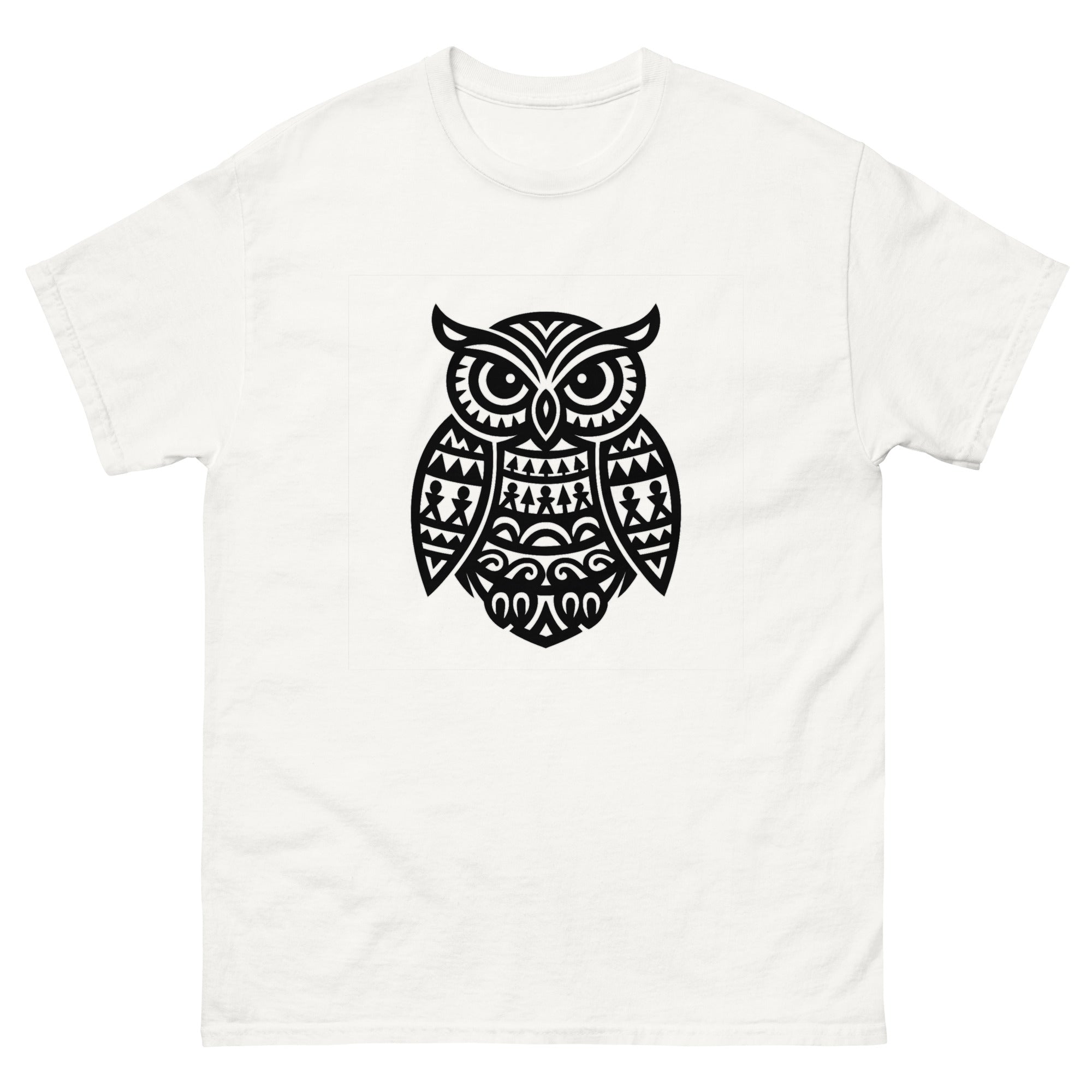 Pueo Owl Hawaiian t-shirt design on a White unisex tee