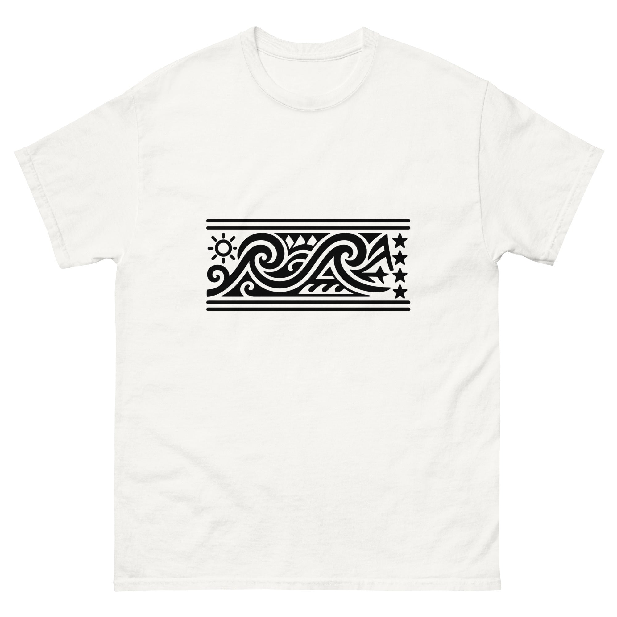 Ocean Wave Band Hawaiian t-shirt design on a White unisex tee