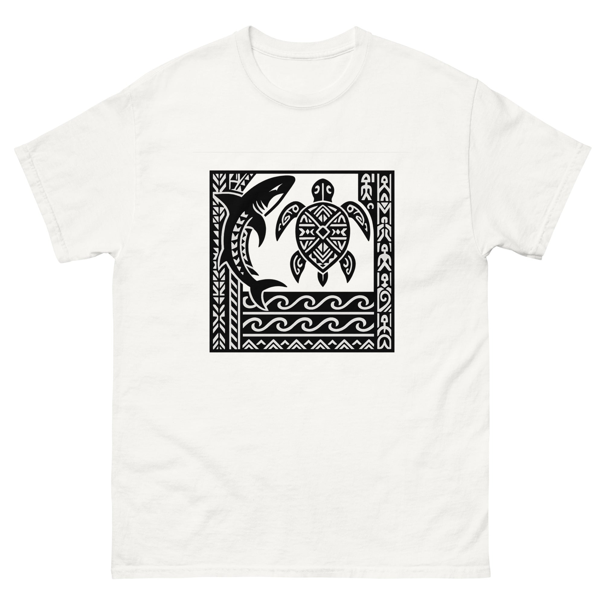Aumakua Composition Hawaiian t-shirt design on a White unisex tee